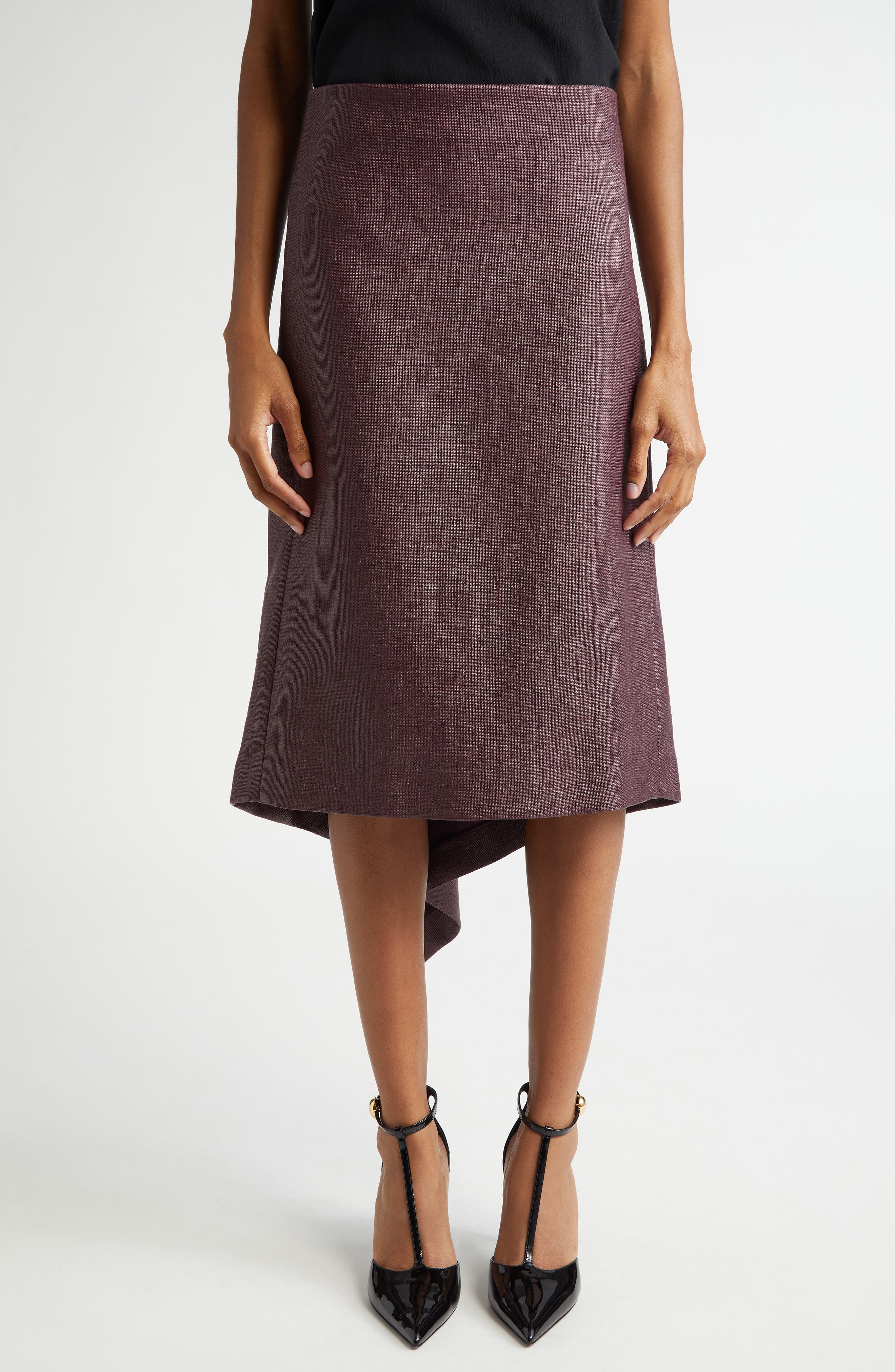 FERRAGAMO Asymmetric Cascade Detail Skirt in Oxblood at Nordstrom - 1