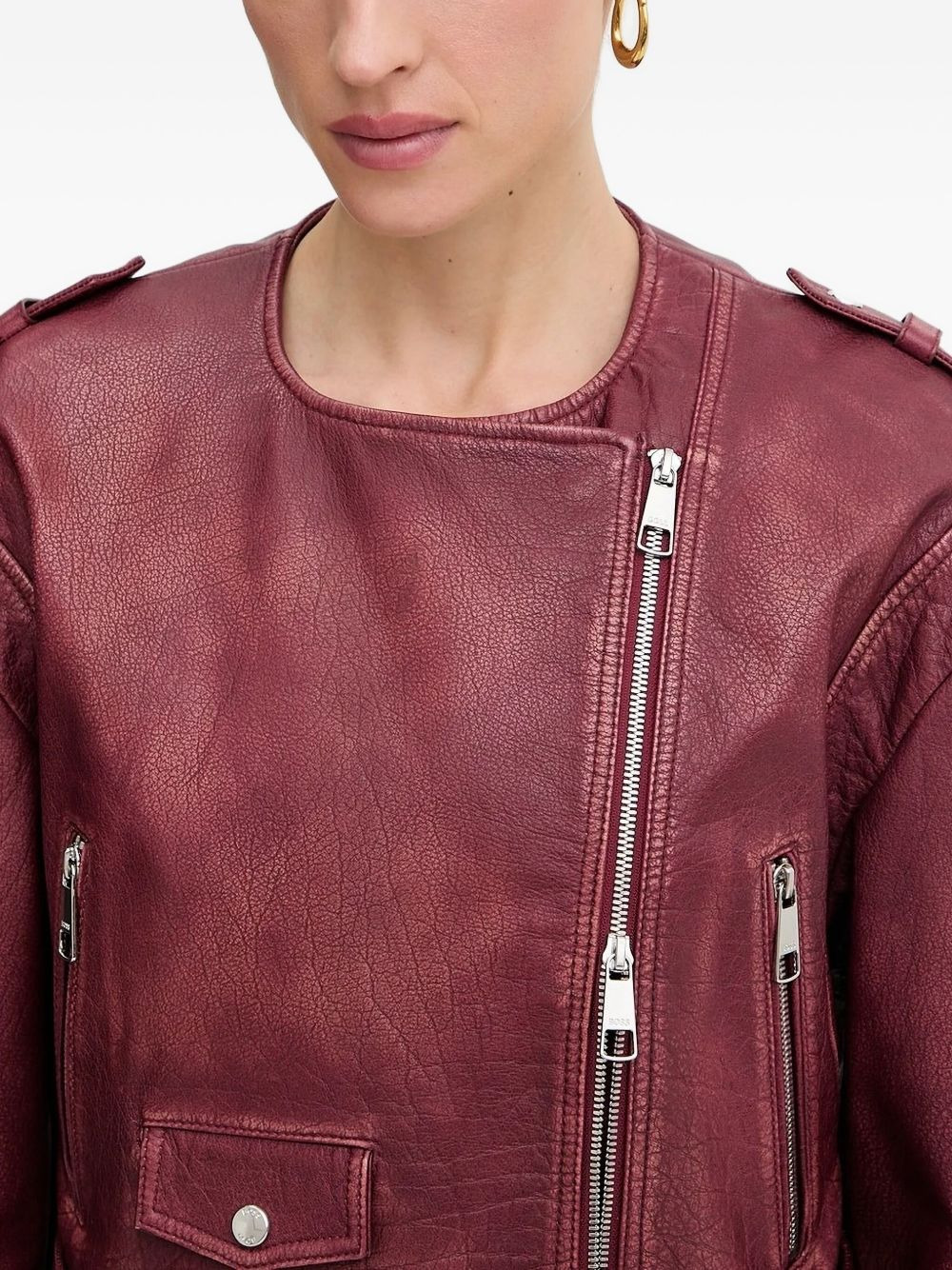 belted leather biker jacket - 4