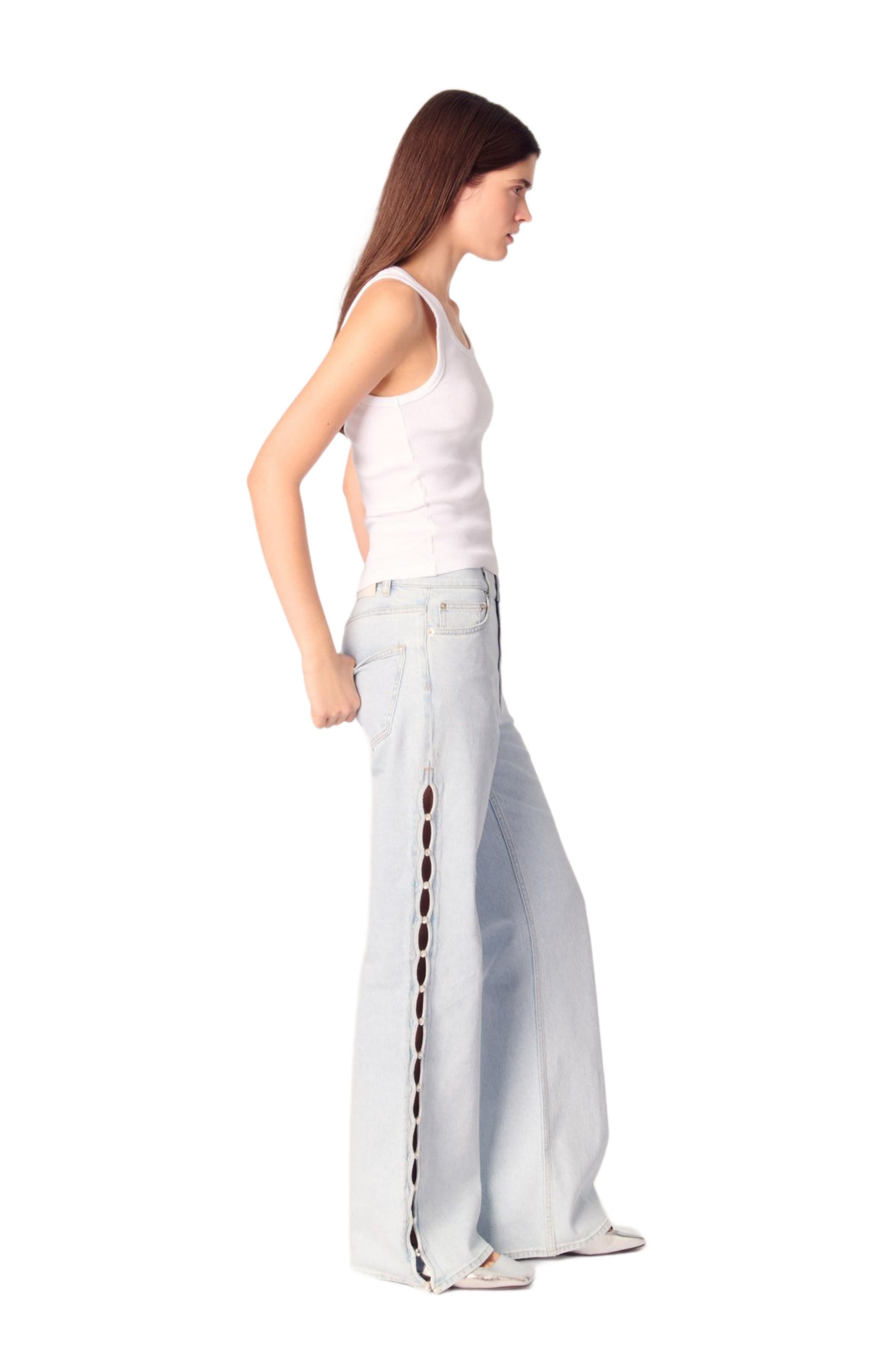 maje Wide-leg rhinestone cutaway jeans in Blue Sky at Nordstrom - 2