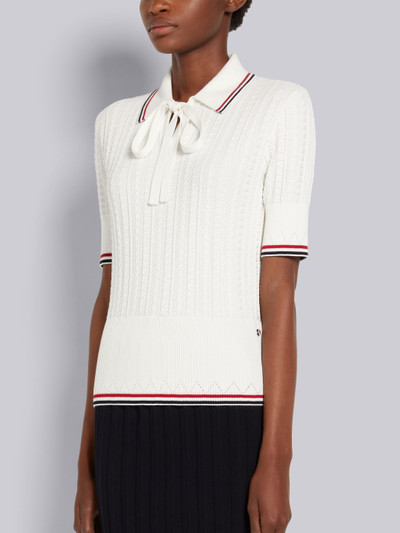 Thom Browne White Cable Texture Overtwisted Cotton Stripe Framing Keyhole Polo outlook