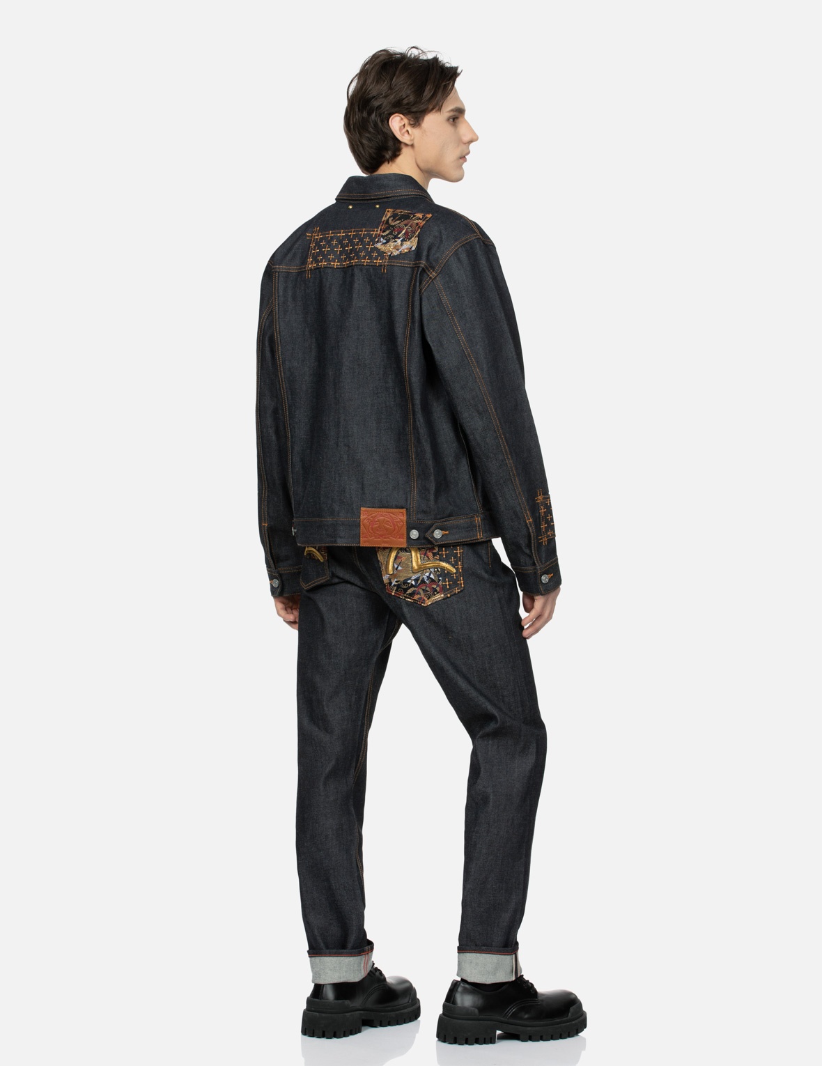 SEAGULL EMBROIDERY AND BROCADE POCKET RELAX FIT DENIM JACKET - 4