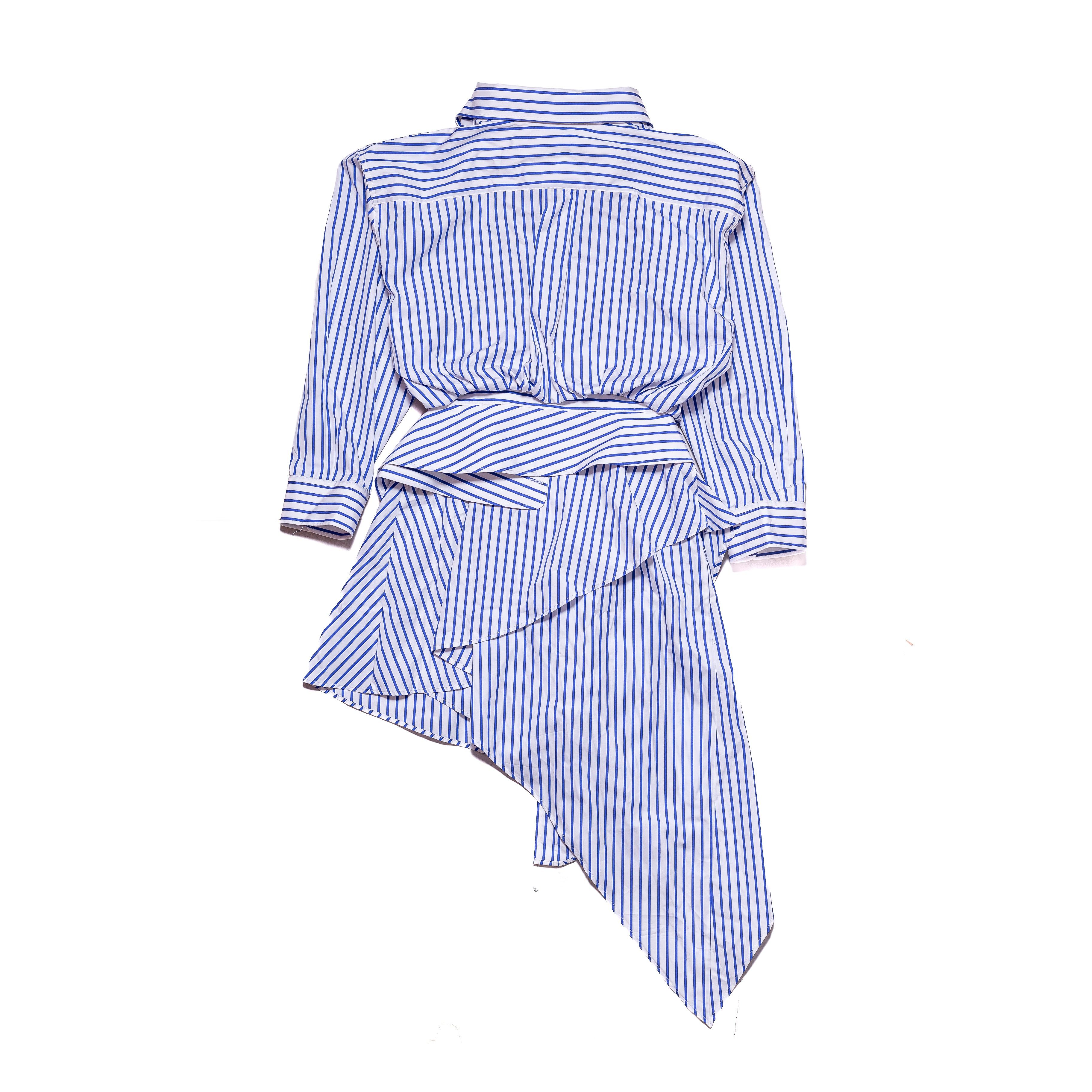 Alexander Wang Asymmetric Deconstructed Shirt Dress White Blue - 2