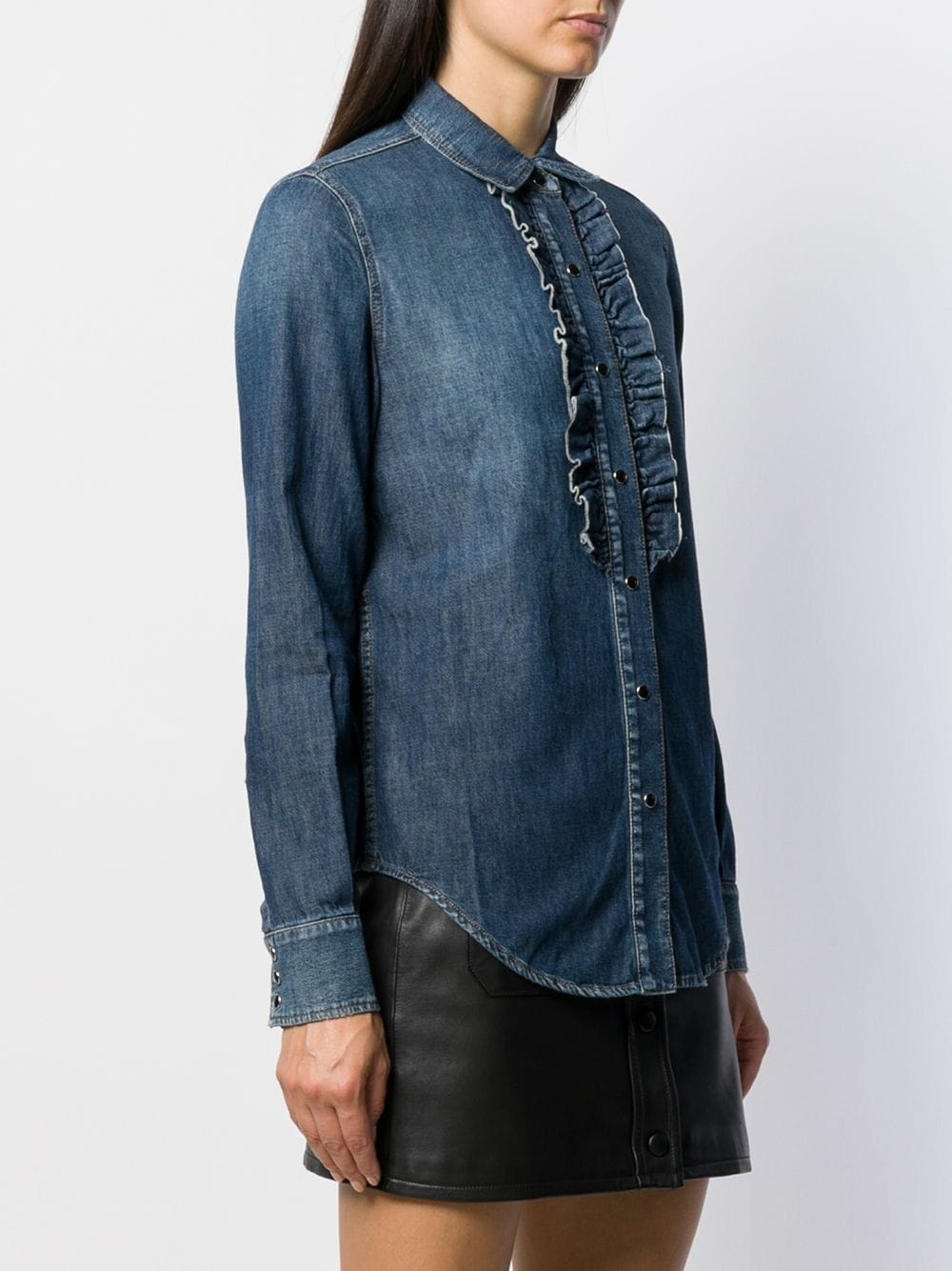 ruffled front denim shirt - 3