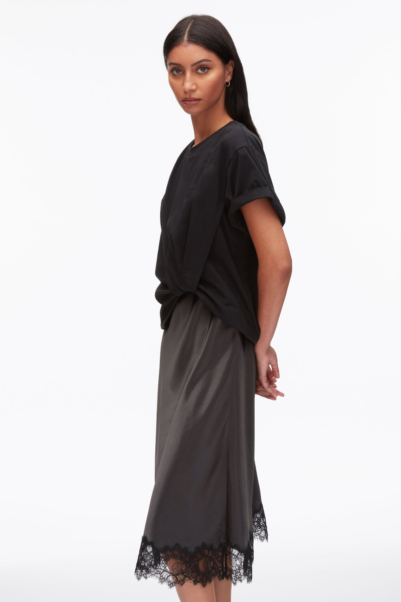 Draped Combo T-Shirt Dress with Lace Trim 5