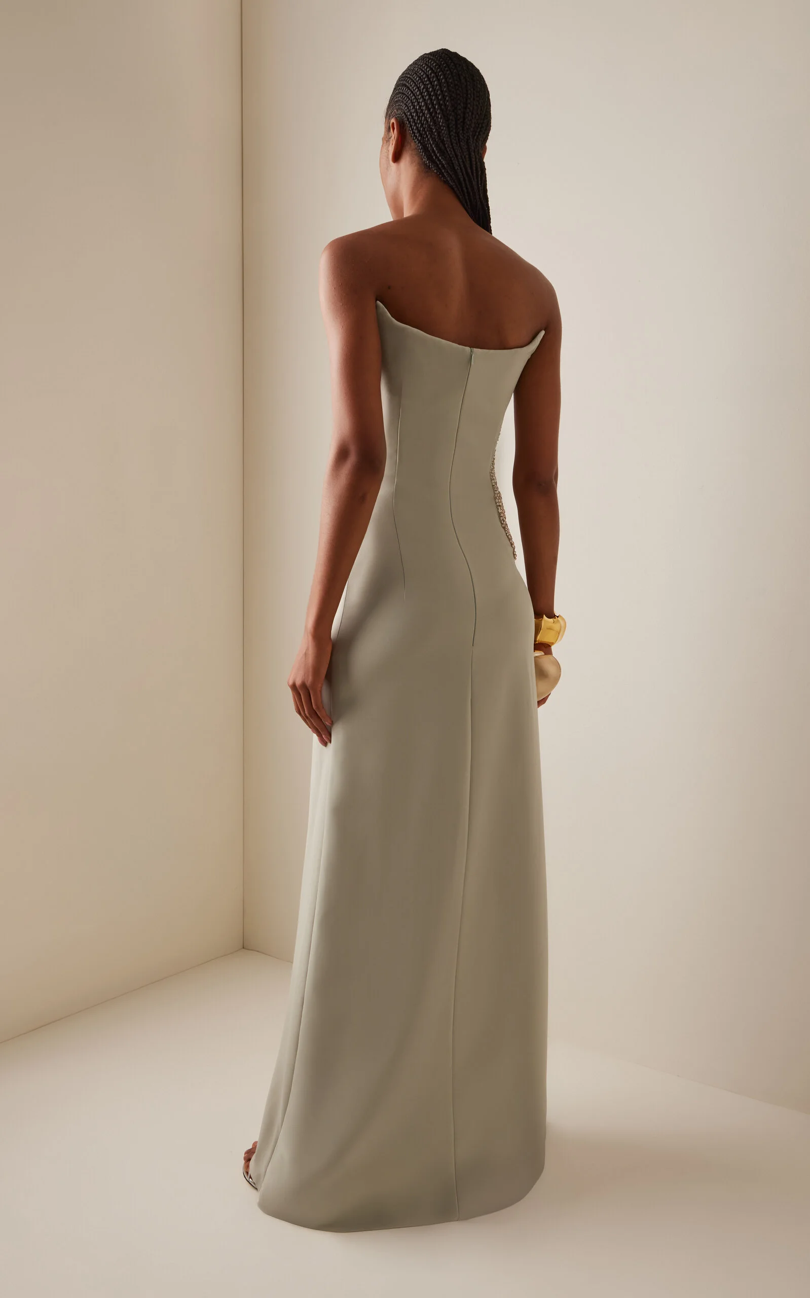 COSTARELLOS Faranna Crystal-Appliqud Crepe Gown green | REVERSIBLE