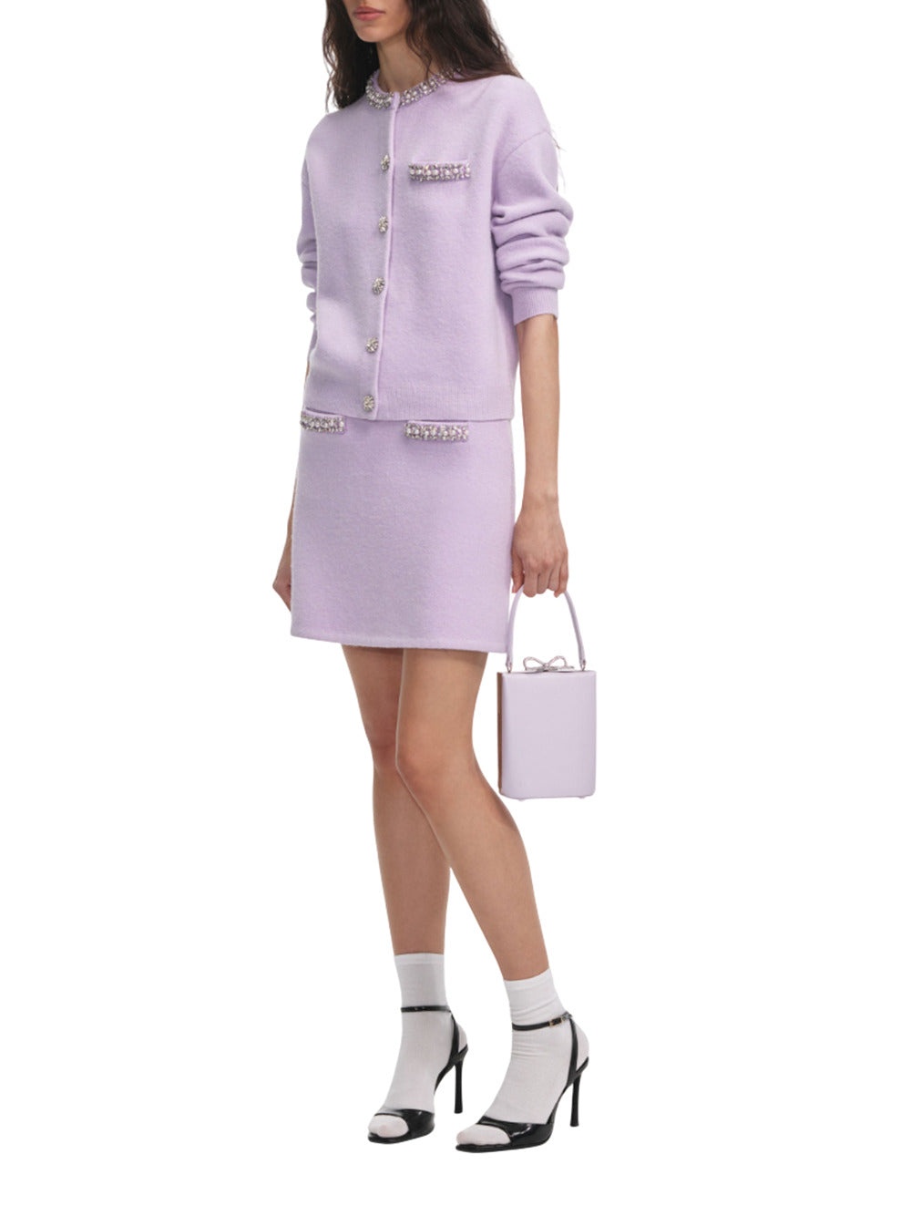 Lilac Crystal Trim Knit Skirt - 3