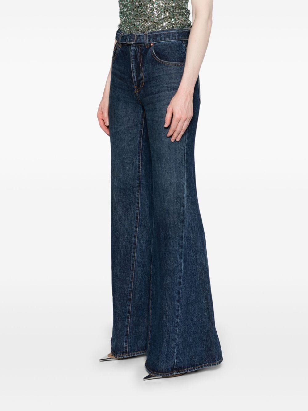 belted mid-rise flared jeans - 3
