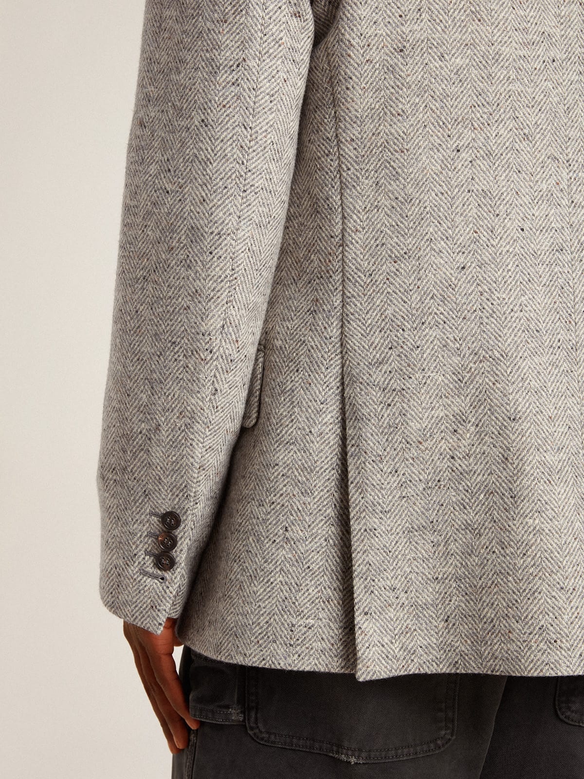 Men's double-breasted jacket in gray silk and chevron wool - 6