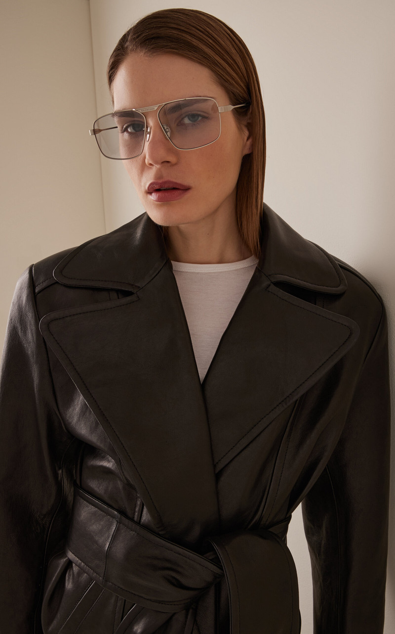 BALENCIAGA Tag 3.0 Aviator-Frame Metal Sunglasses silver outlook