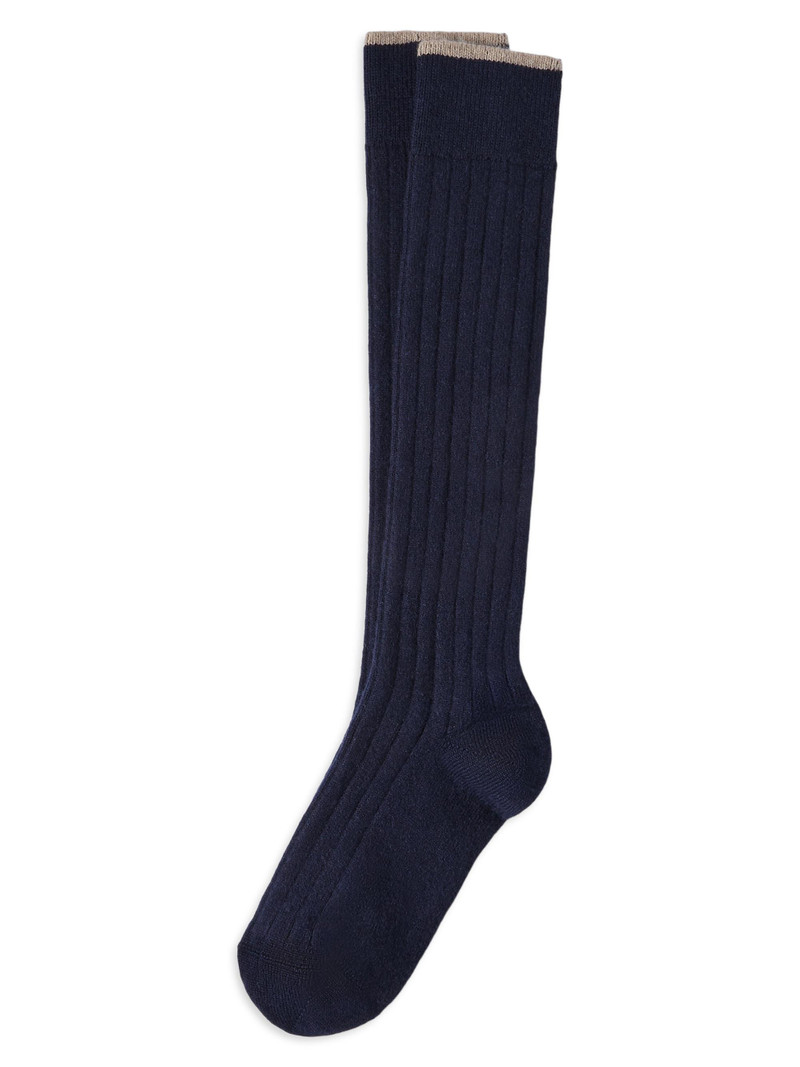 Men's Cashmere Rib Knit Socks - Navy Blue 1
