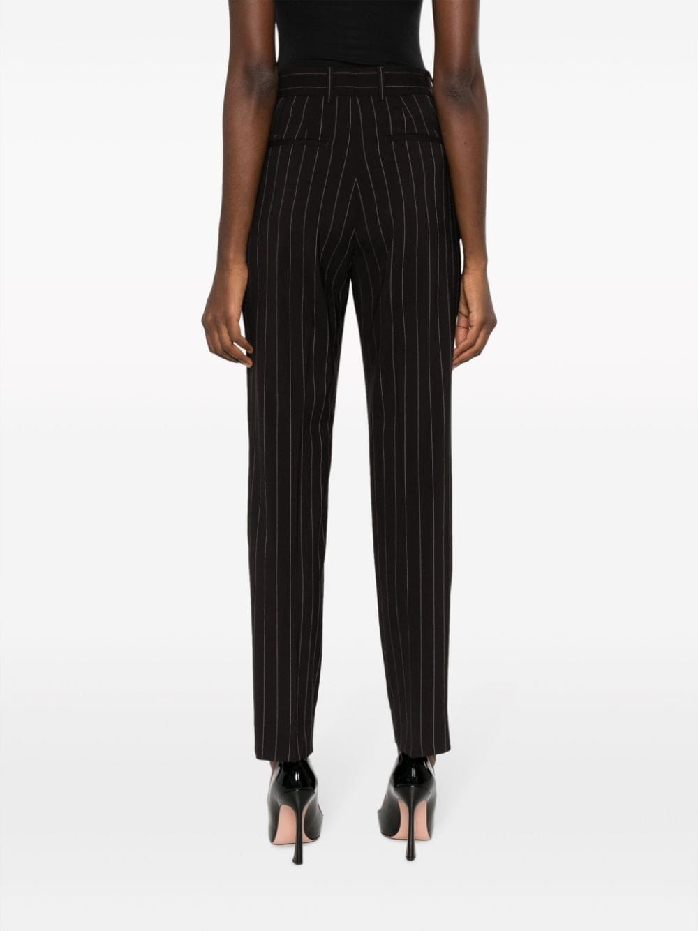 stripe-pattern wool tapered trousers - 4