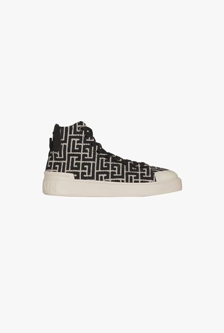 Bicolor ivory and black jacquard B-Court high-top sneakers - 1