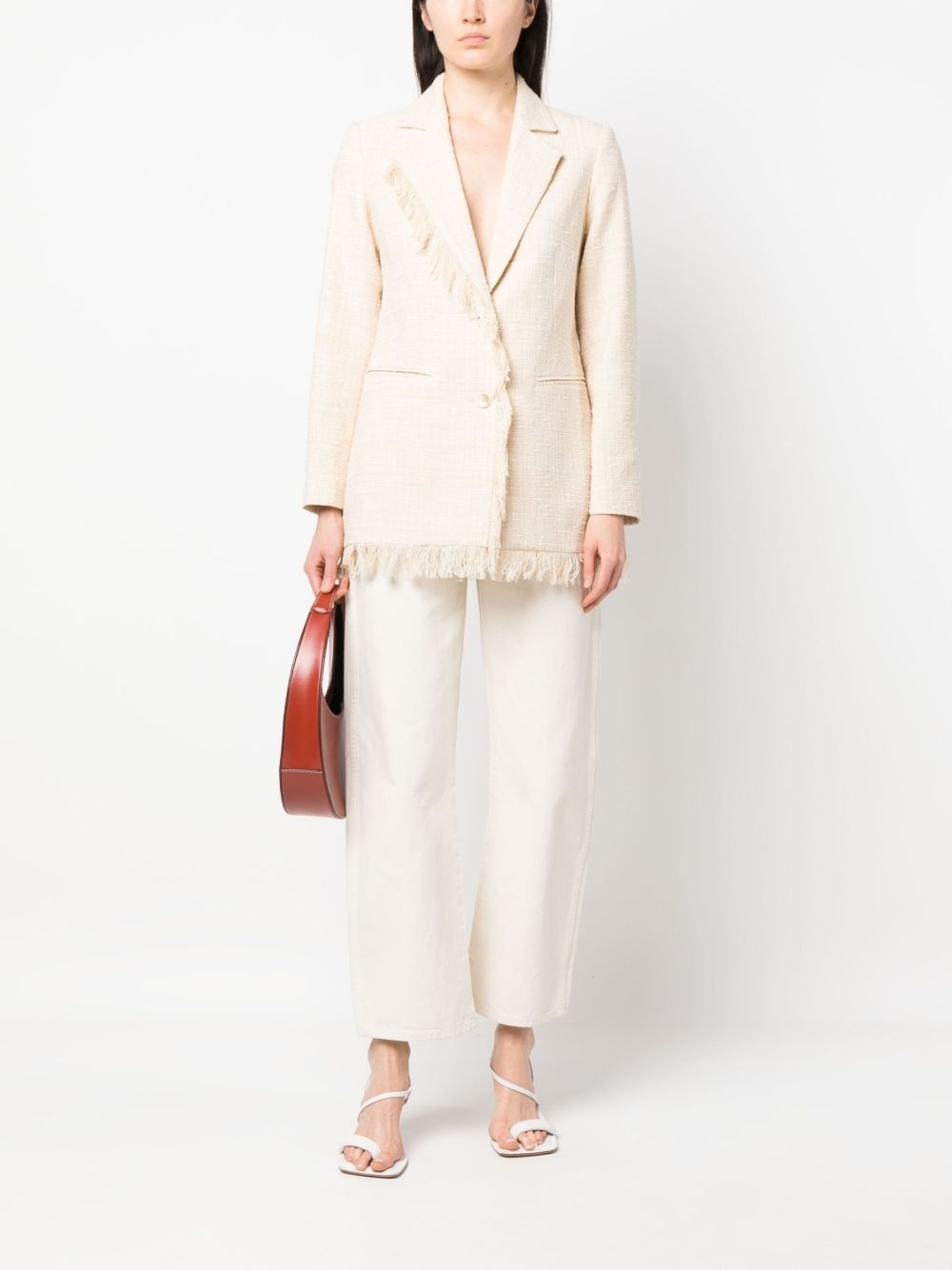 fringed-edge single-breasted blazer - 2