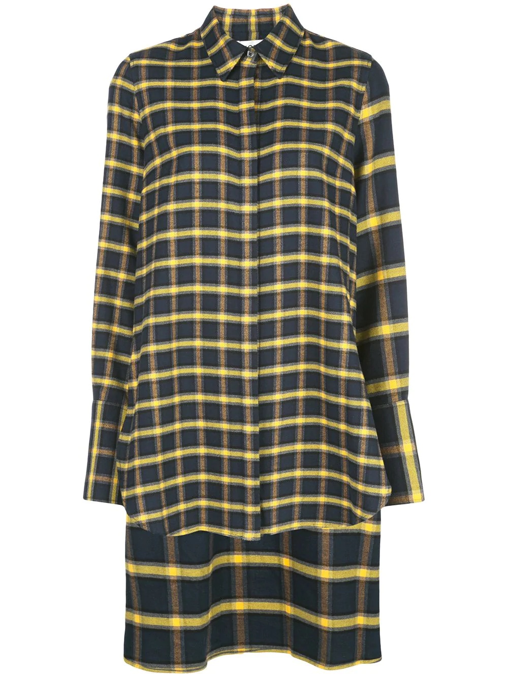 plaid print asymmetric hem shirt - 1