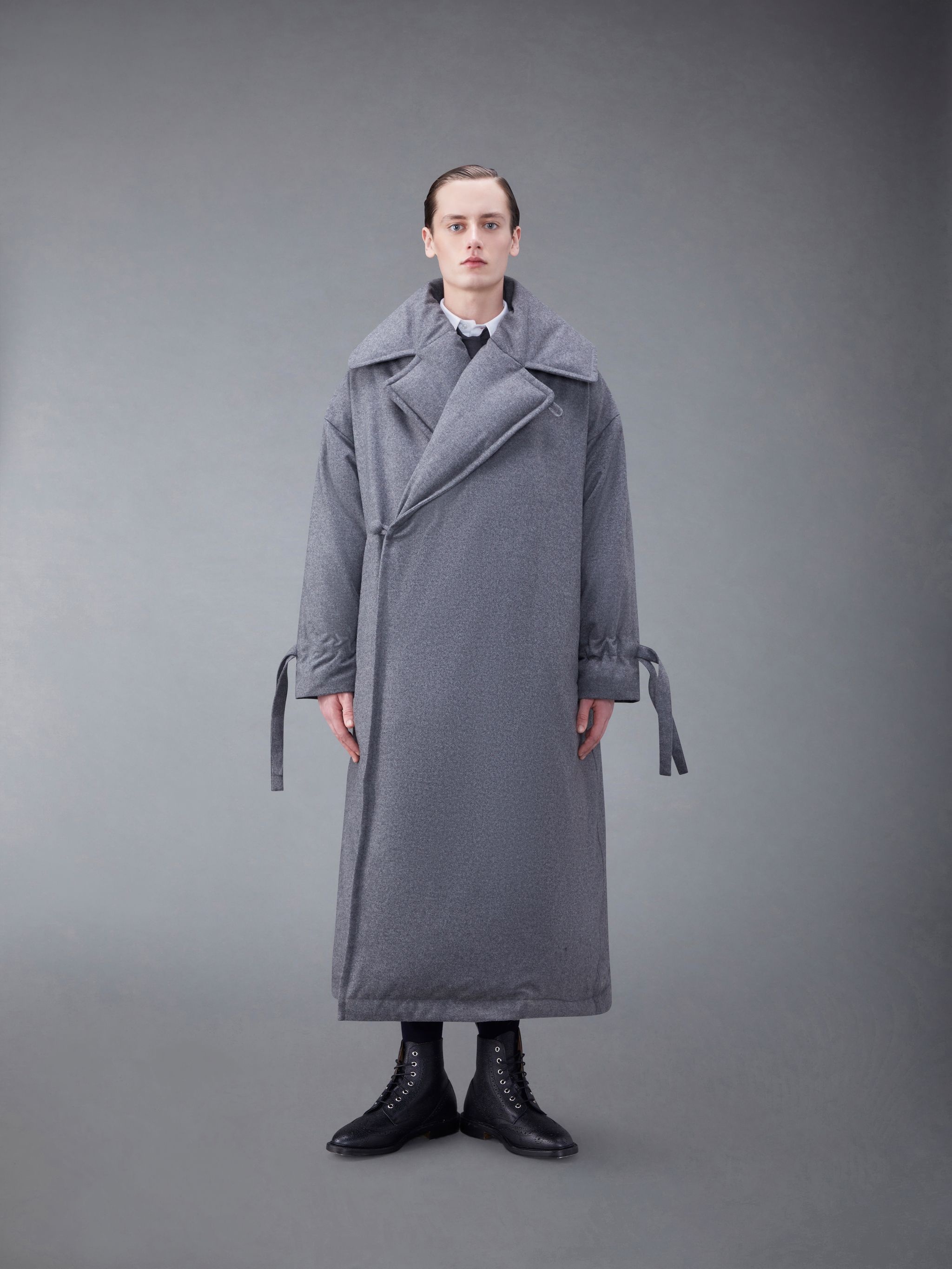 Thom Browne Wool Flannel Down Oversized Double Breasted Coat