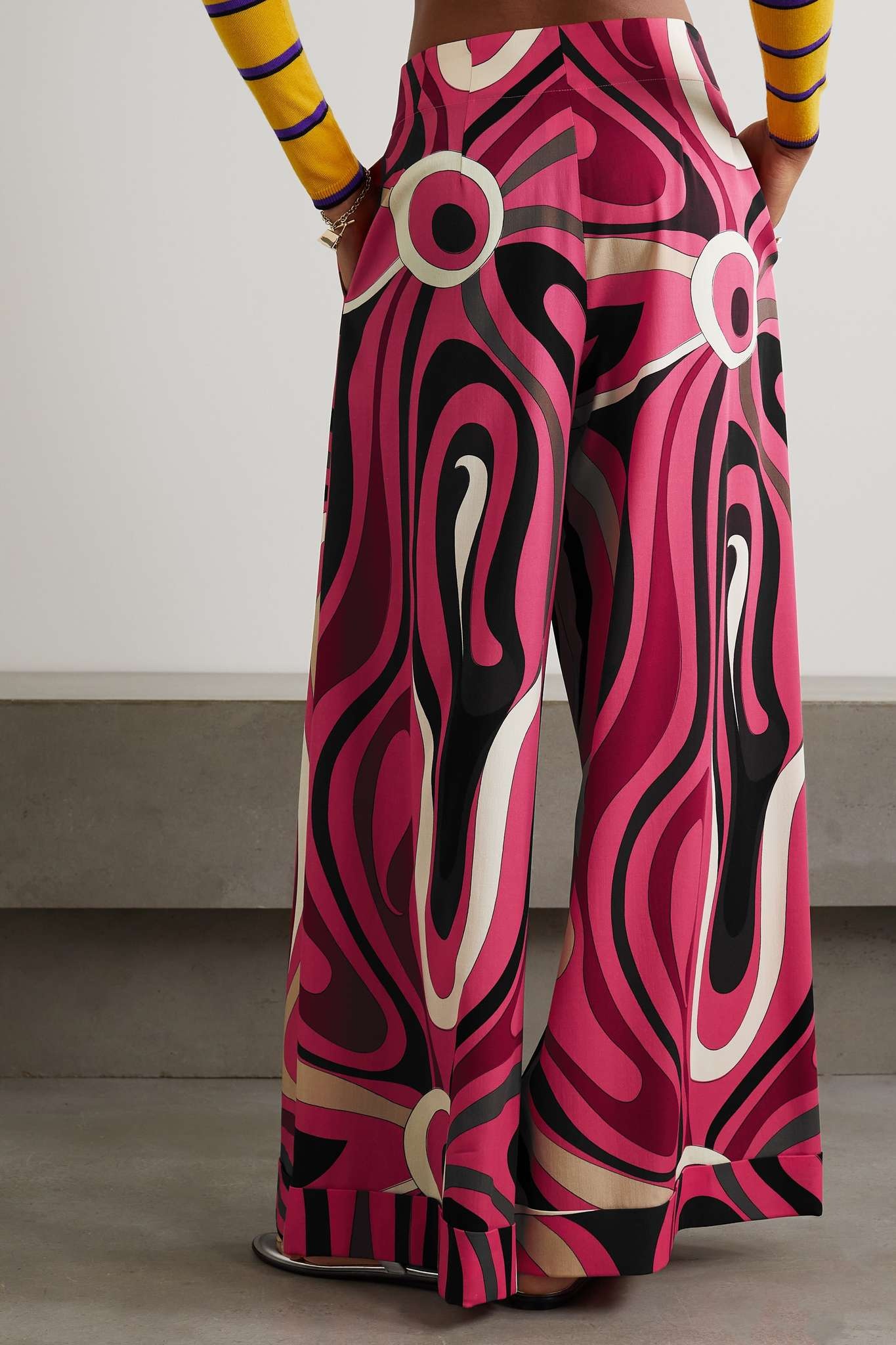 Printed wool-blend twill wide-leg pants - 3