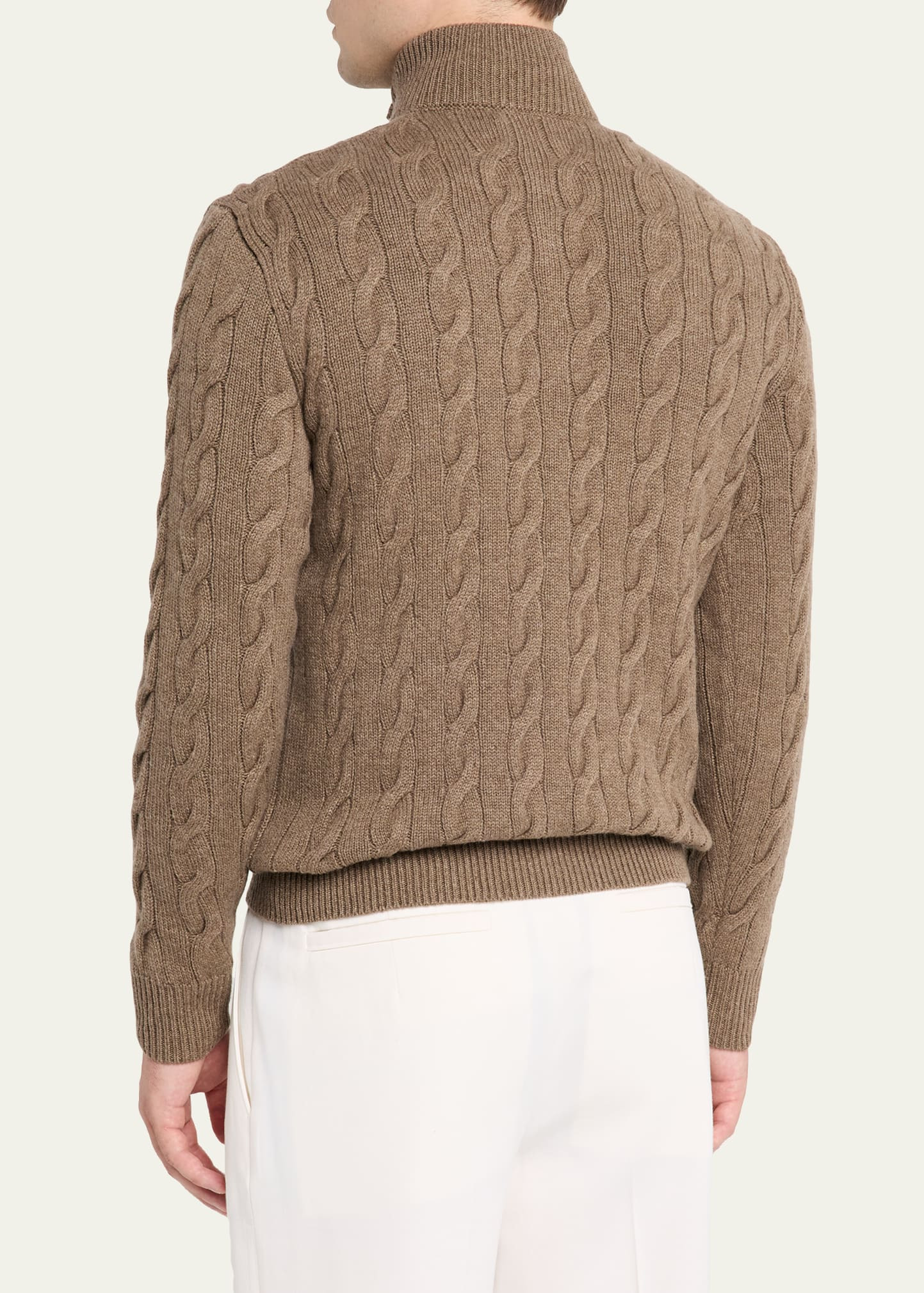 Men's Cashmere Cable Knit Half-Placket Mock Neck Sweater - 3