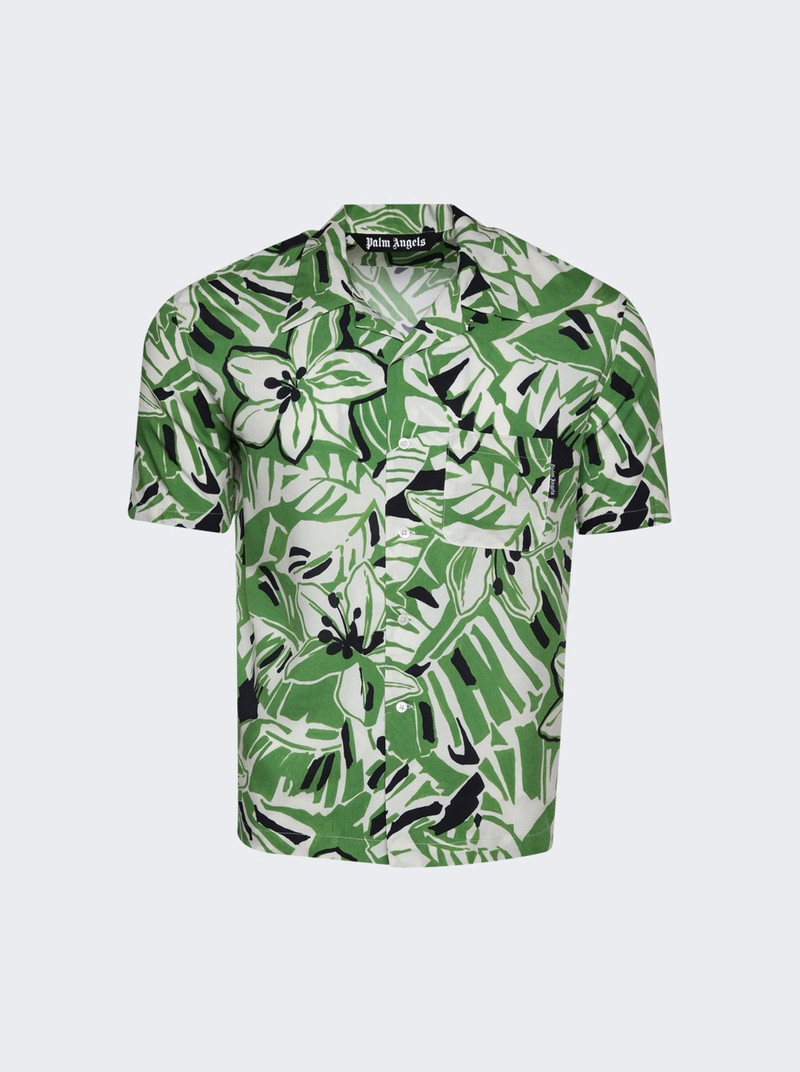 Macro Hibiscus Bowling Shirt Green 1