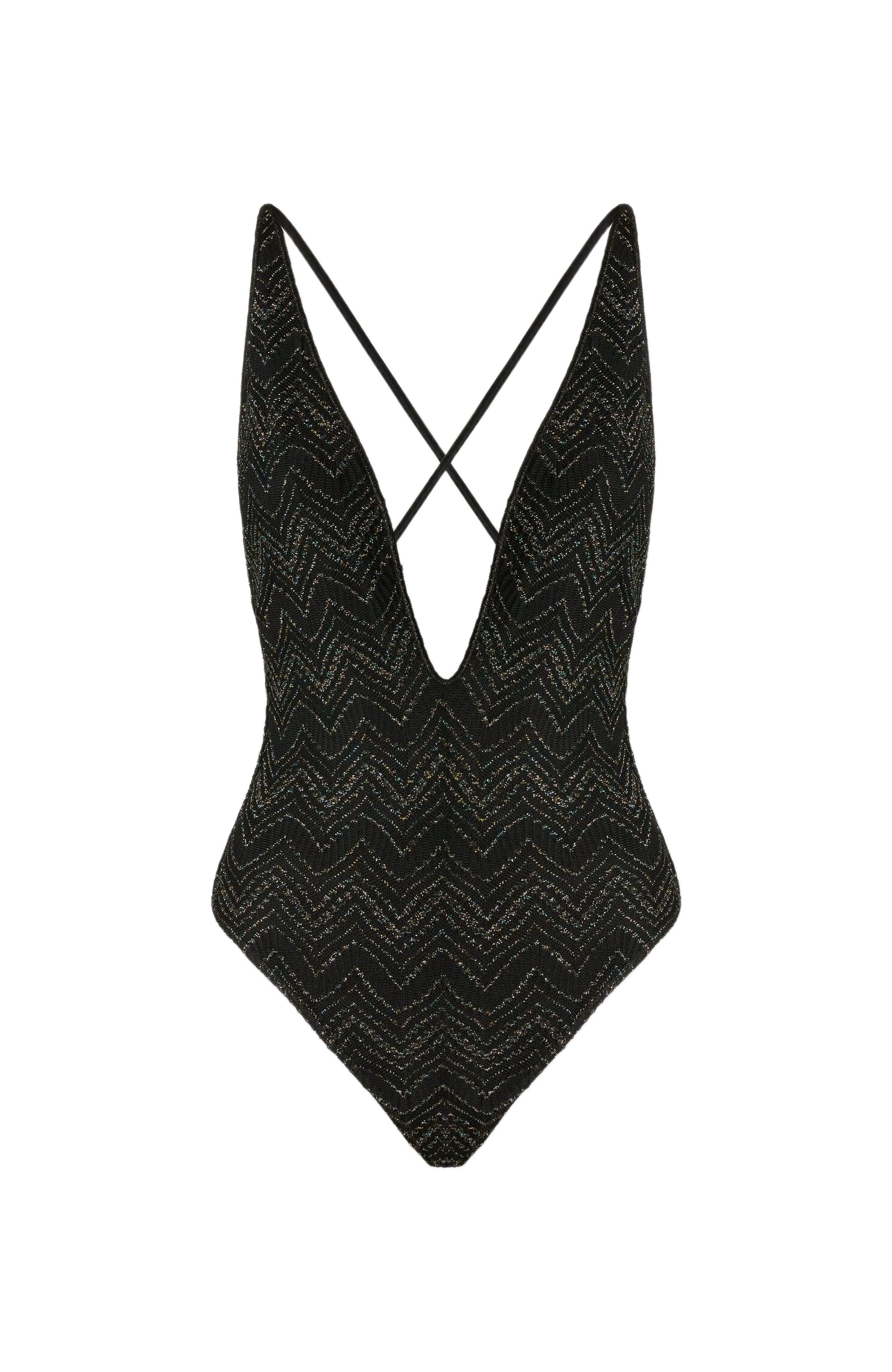 Missoni V-neck Zig Zag Lamé Viscose One-piece Swimsuit in Black & Lamé at Nordstrom - 2