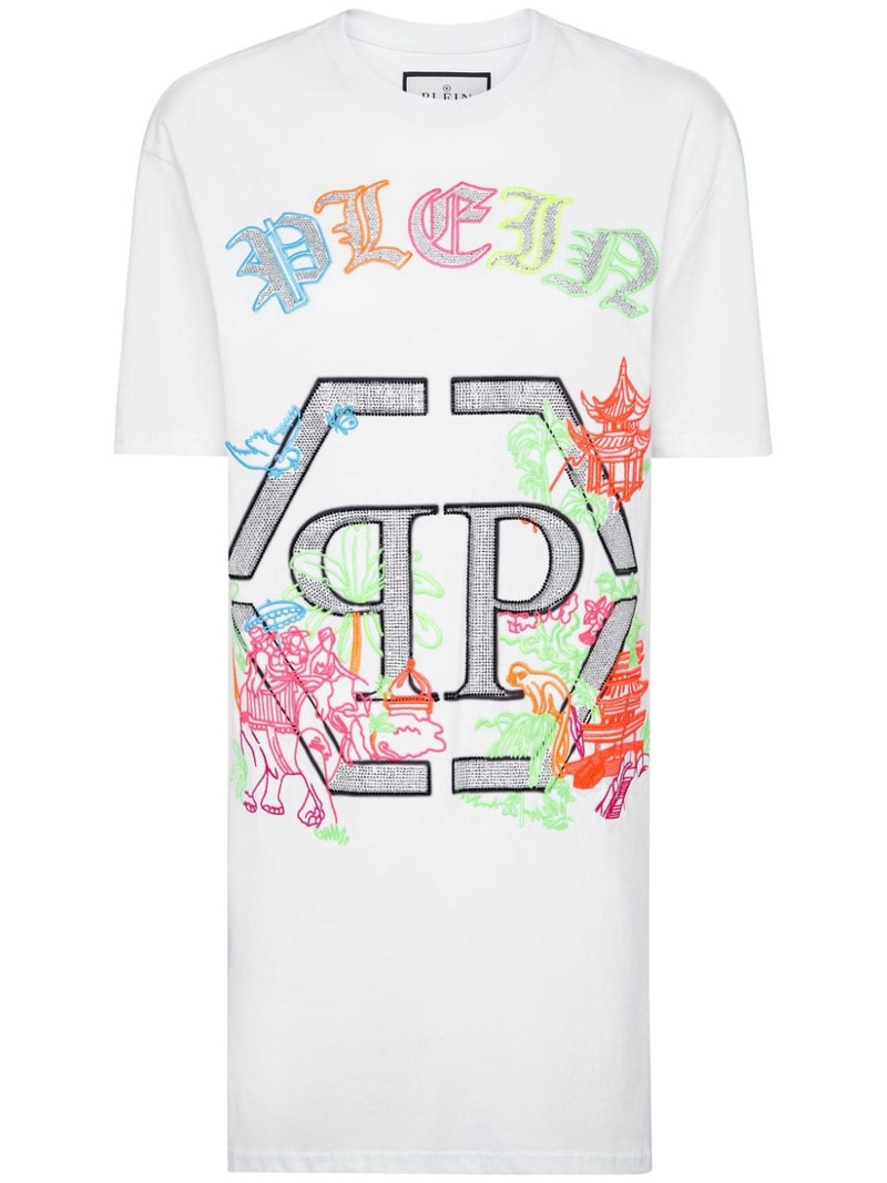 logo-embellished embroidered T-shirt dress 1