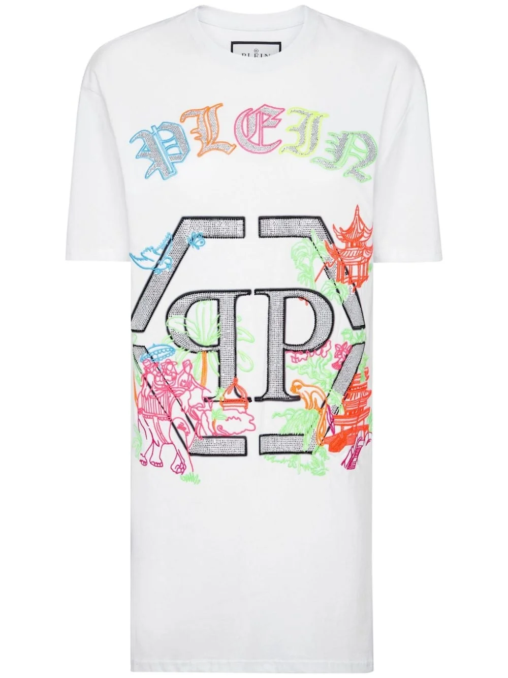 logo-embellished embroidered T-shirt dress - 1