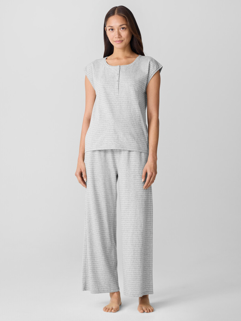 Striped Organic Cotton Jersey Henley Sleep Top 3