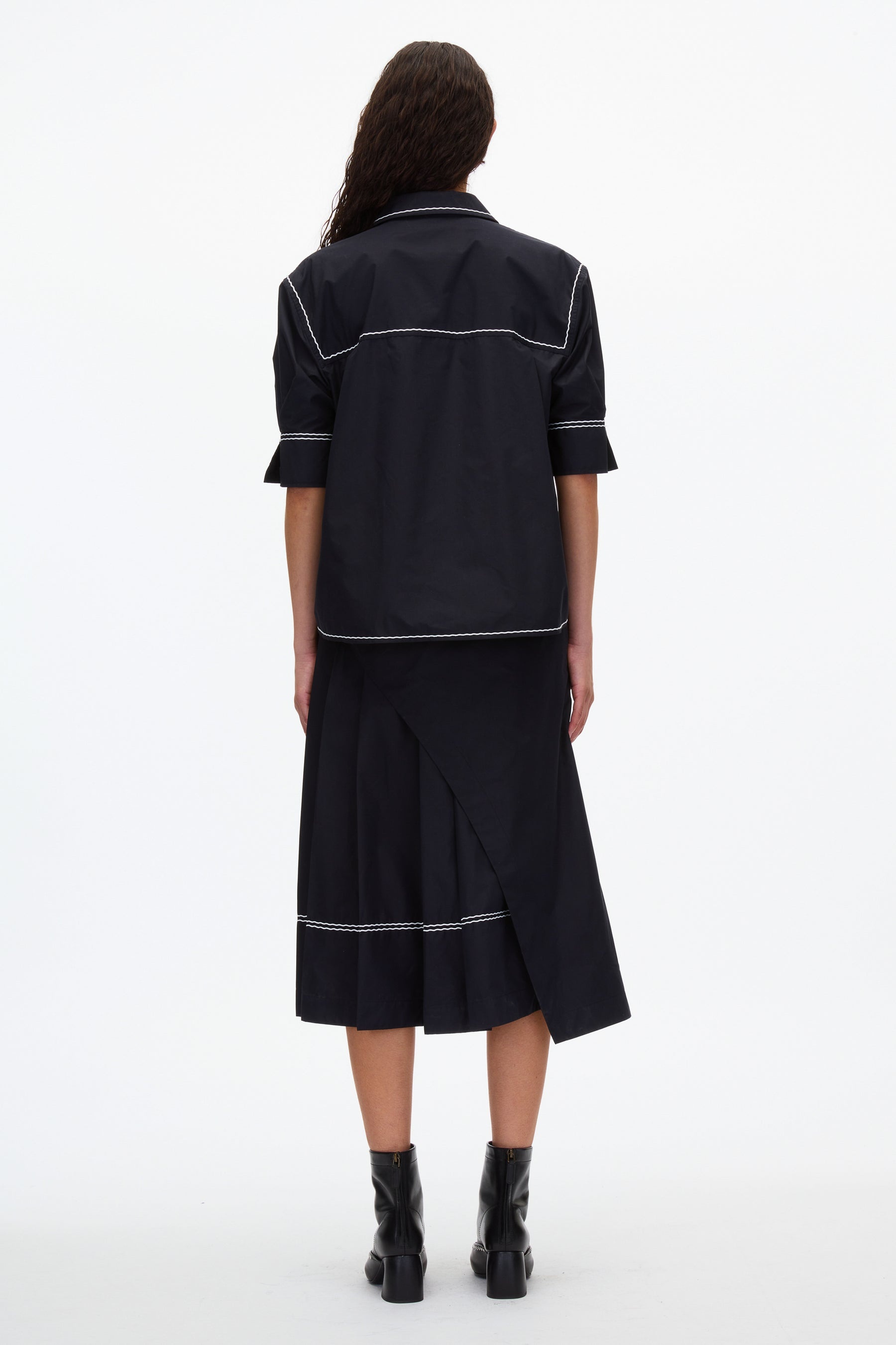 Shirt Dress with Wave Embroidery - 4
