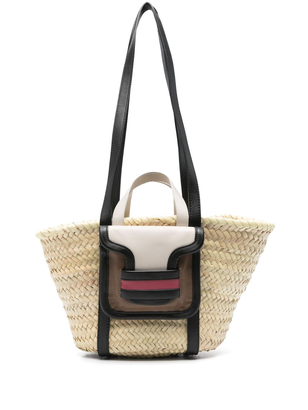 medium raffia leather-pocket tote bag - 1