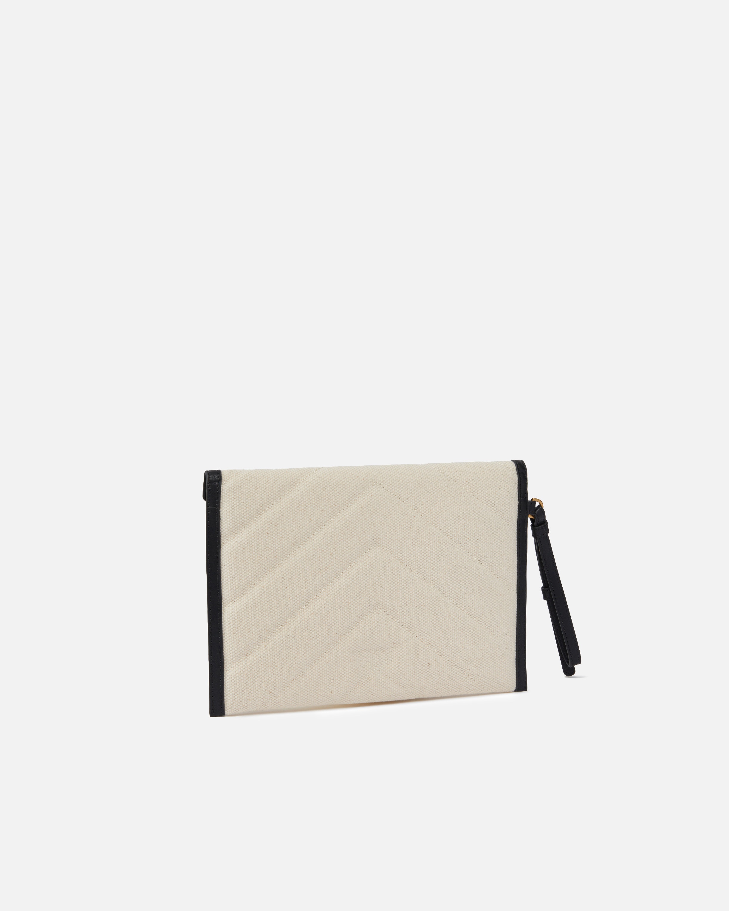 FLAT CANVAS CLUTCH BAG WITH LEATHER TRIM - 2