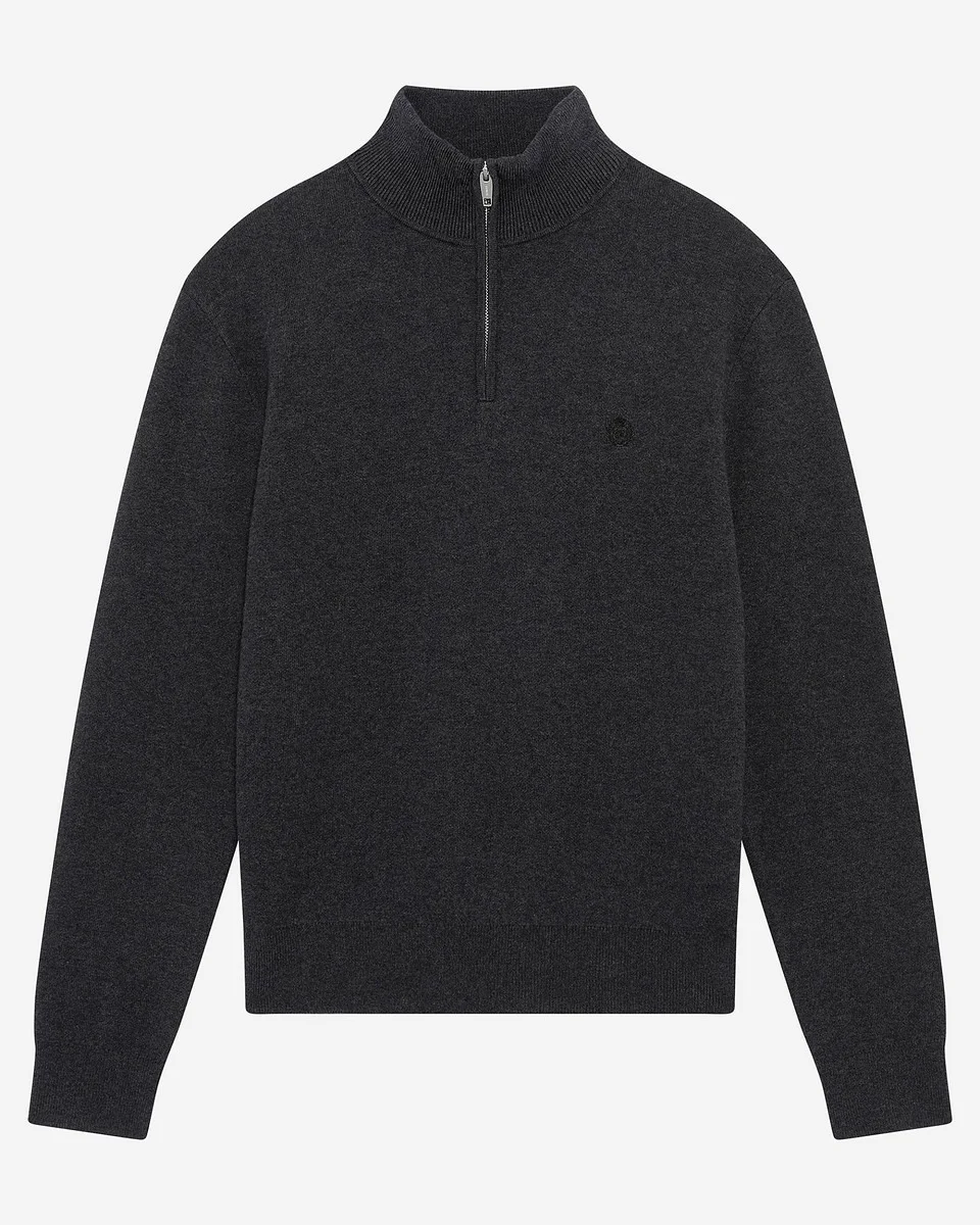 GREY DOUBLE-FACED WOOL TRUCKER-NECK SWEATER - 1