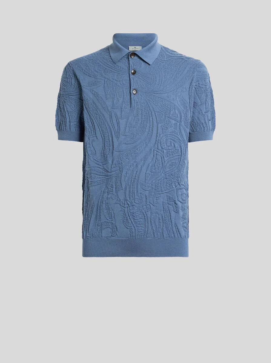 KNIT COTTON POLO SHIRT WITH LEAFY PAISLEY MOTIF - 1