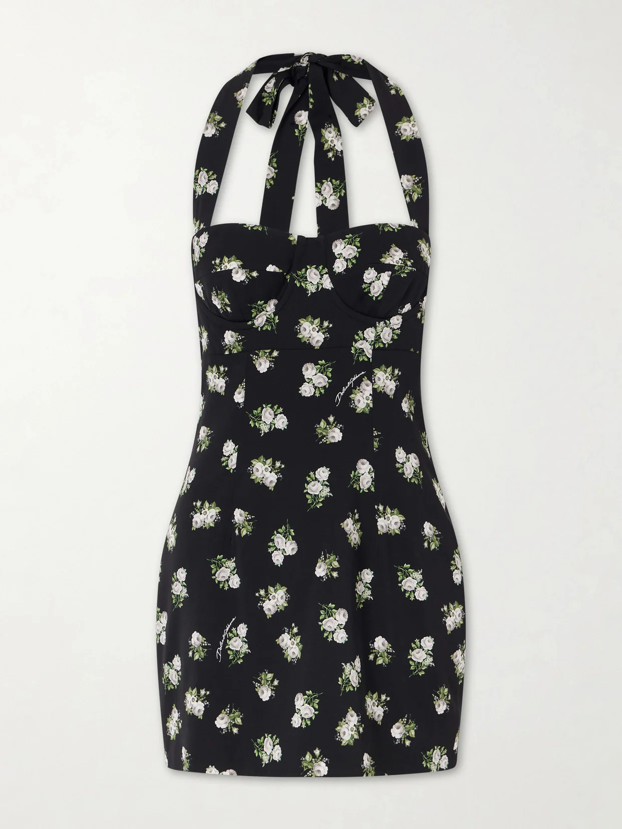 Floral-print Silk-blend Halterneck Mini Dress - 1