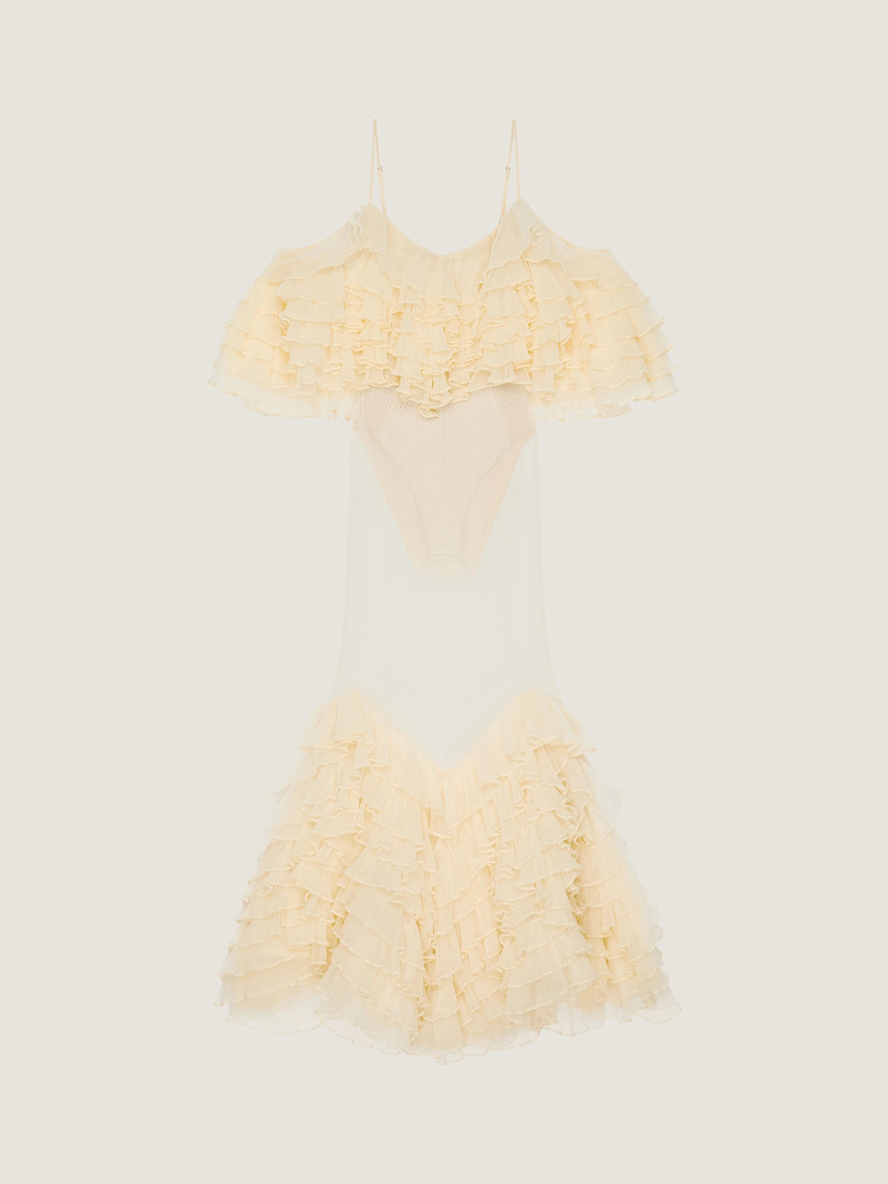 LONG RUFFLED DRESS IN ULTRA-FINE KNIT - 1