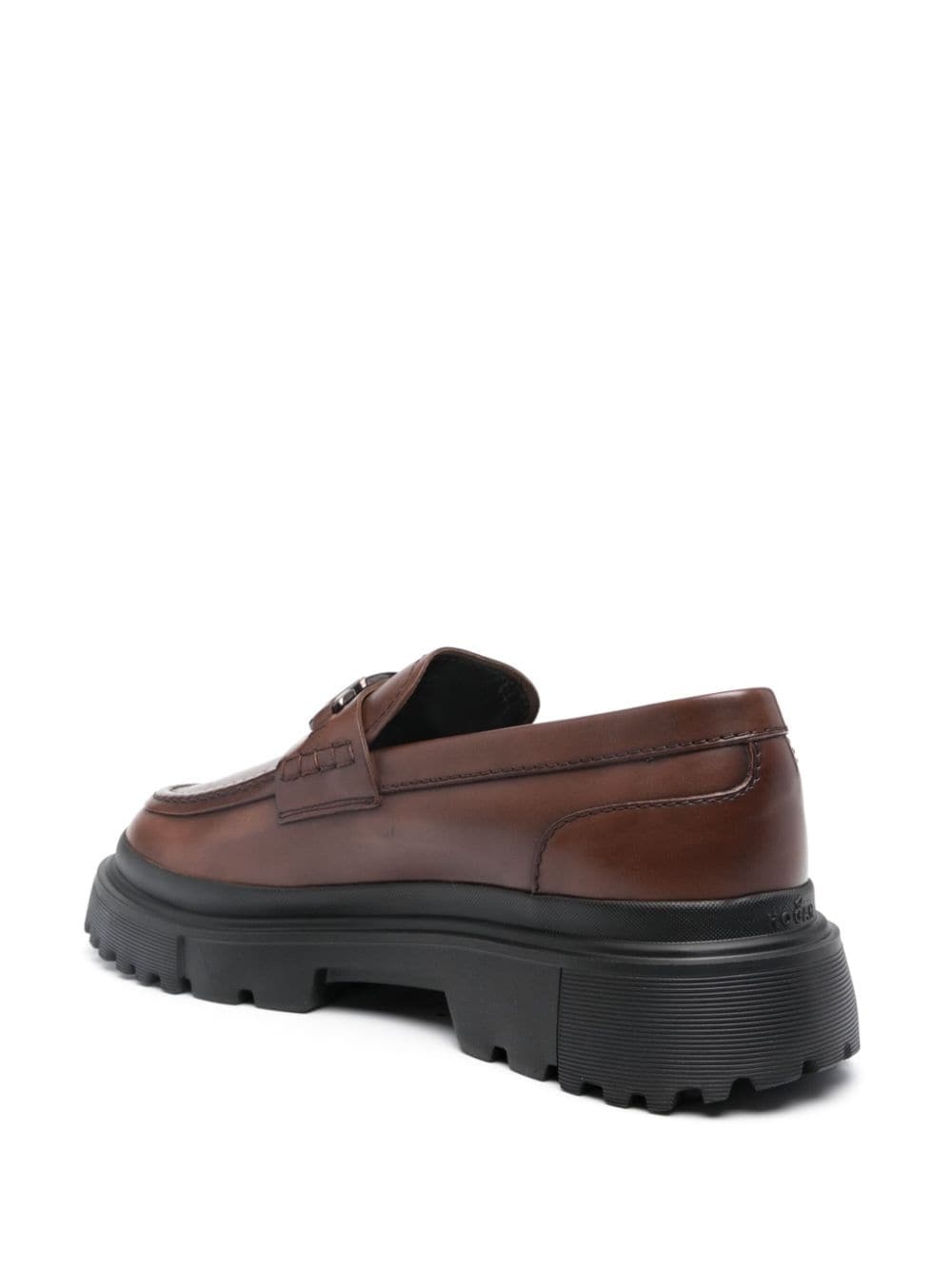 H619 logo-plaque leather loafers - 3
