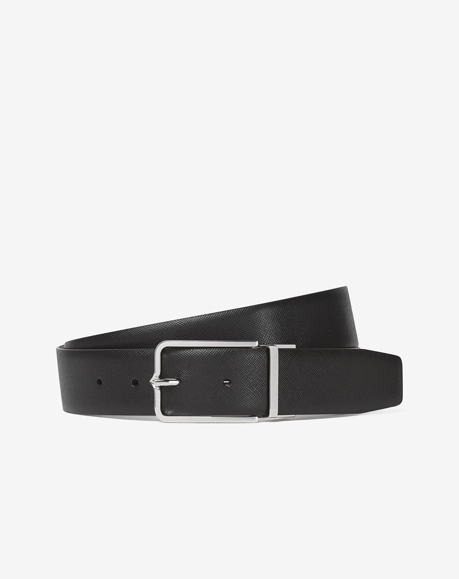 Black/taupe Saffiano leather belt - 1