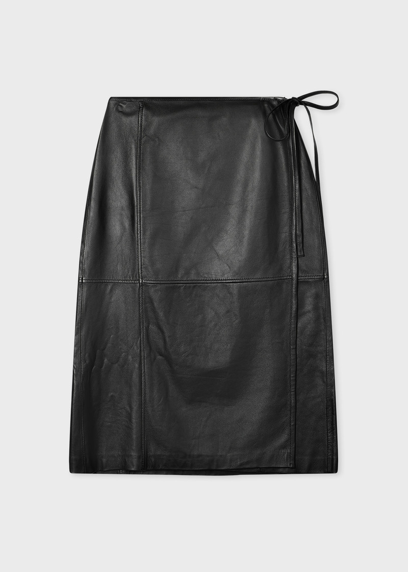 Women's Black Leather Midi Wrap Skirt 1
