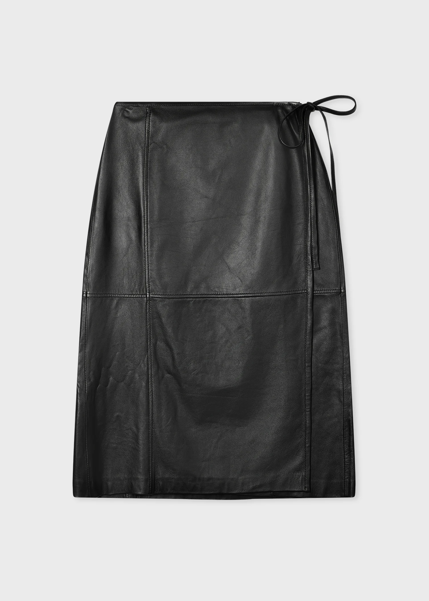 Women's Black Leather Midi Wrap Skirt - 1