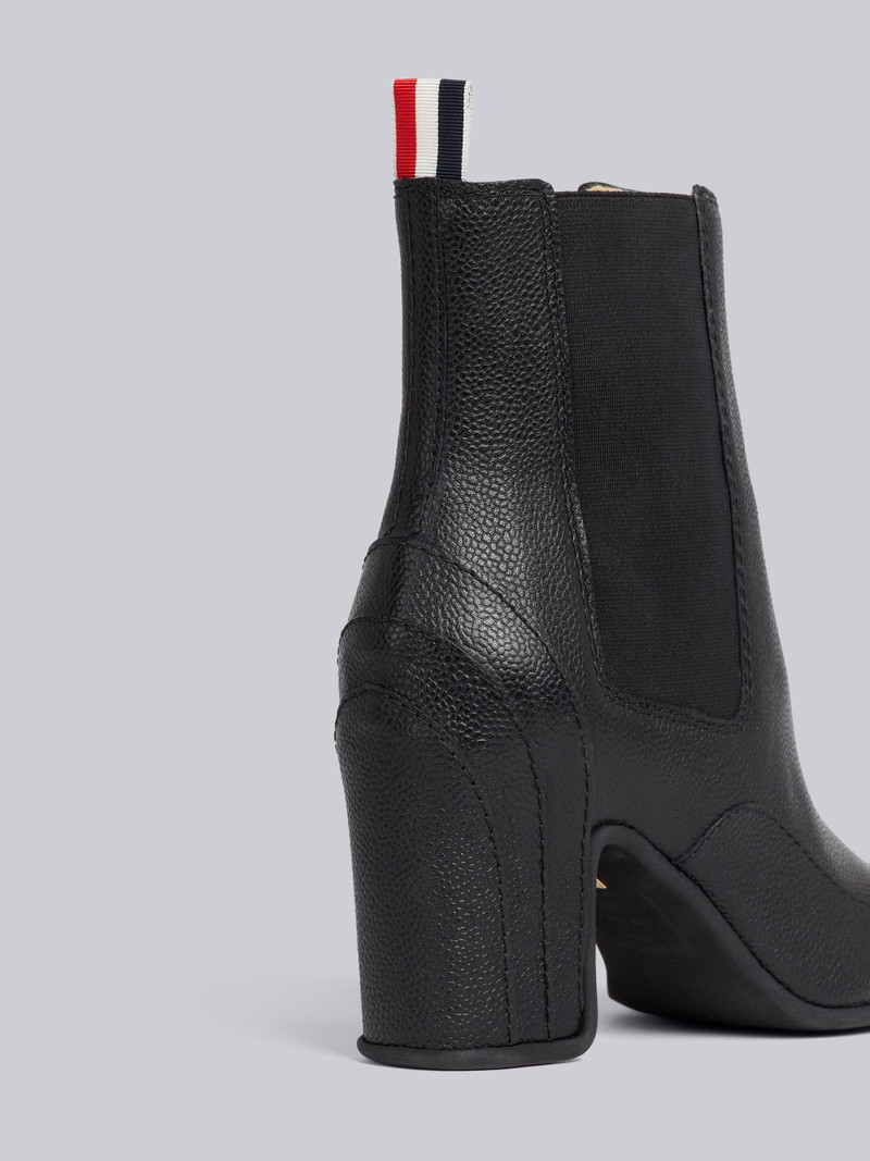 Thom Browne Black Pebble Grain Leather 75mm Block Heel Wingtip Galosh Ankle Bootie outlook