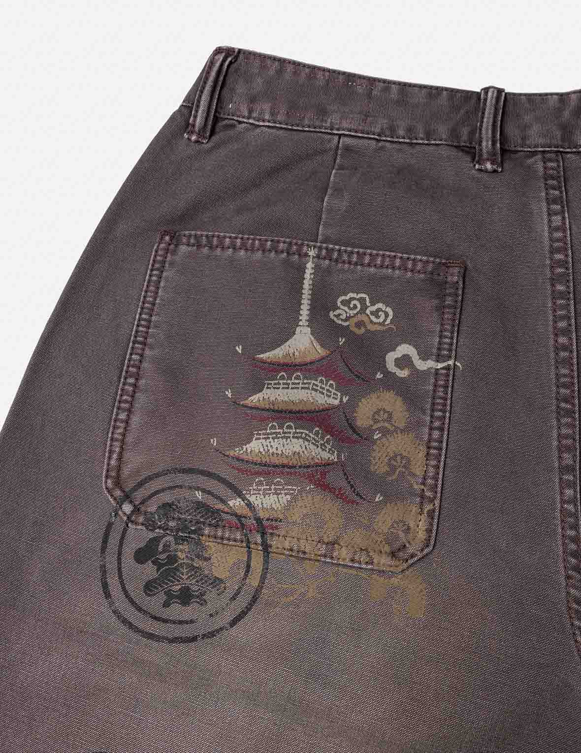 Multi Logos Print Balloon Fit Washed Woven Pants - 6