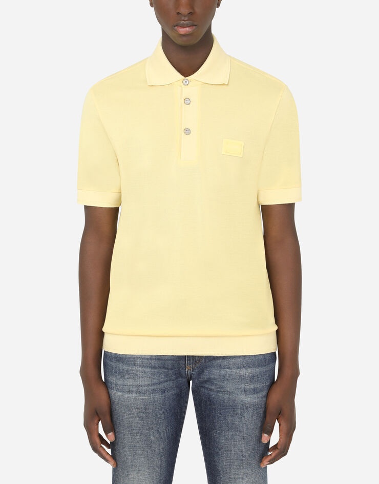 Cotton piqué polo shirt with branded plate - 1