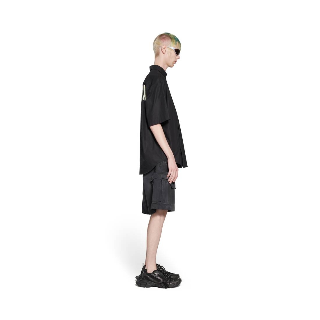 Men's Tape Type Short Sleeve Shirt Large Fit in Black - 3