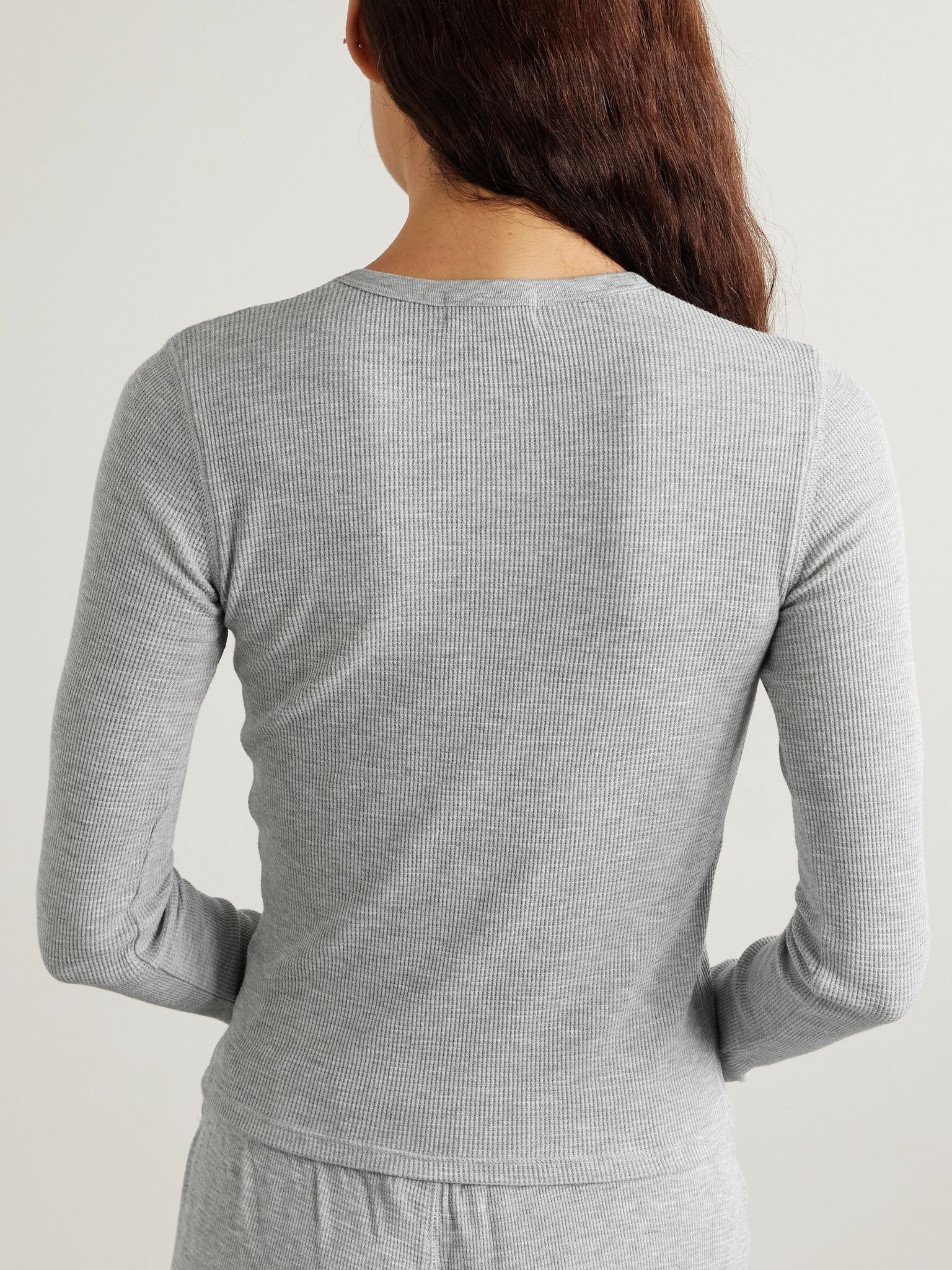 Waffle-knit stretch cotton and modal-blend T-shirt Gray - 3