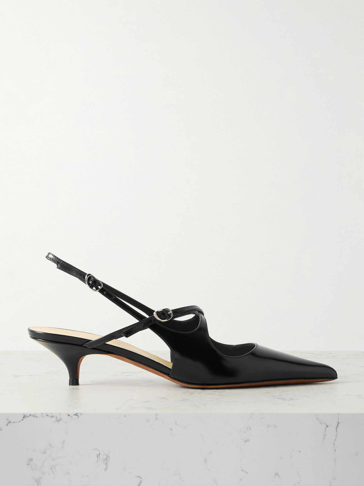 Slash patent-leather slingback pumps Black - 1