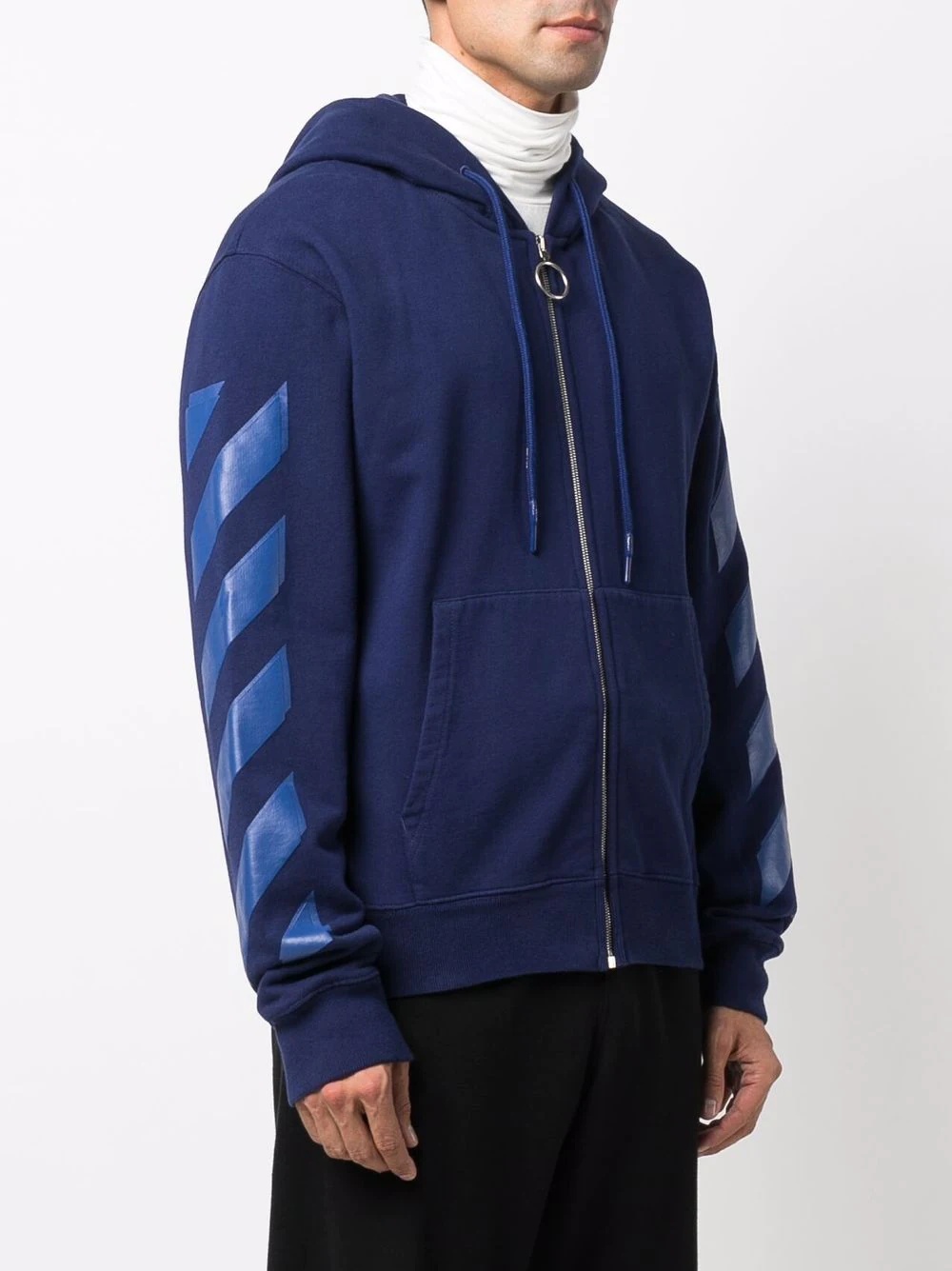 diagonal-stripe print zip-fastening hoodie - 4