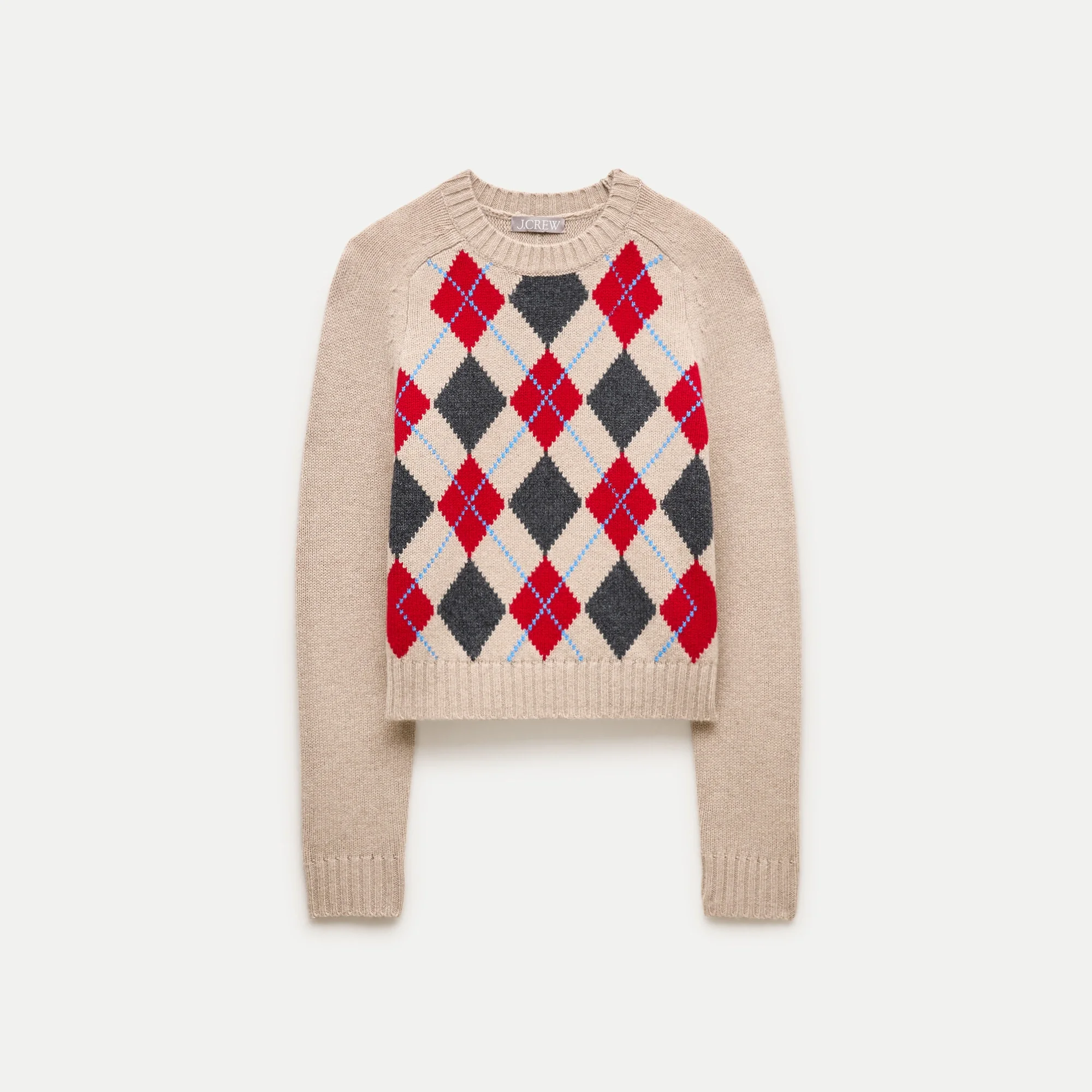 Shrunken crewneck sweater in argyle vintage wool - 1