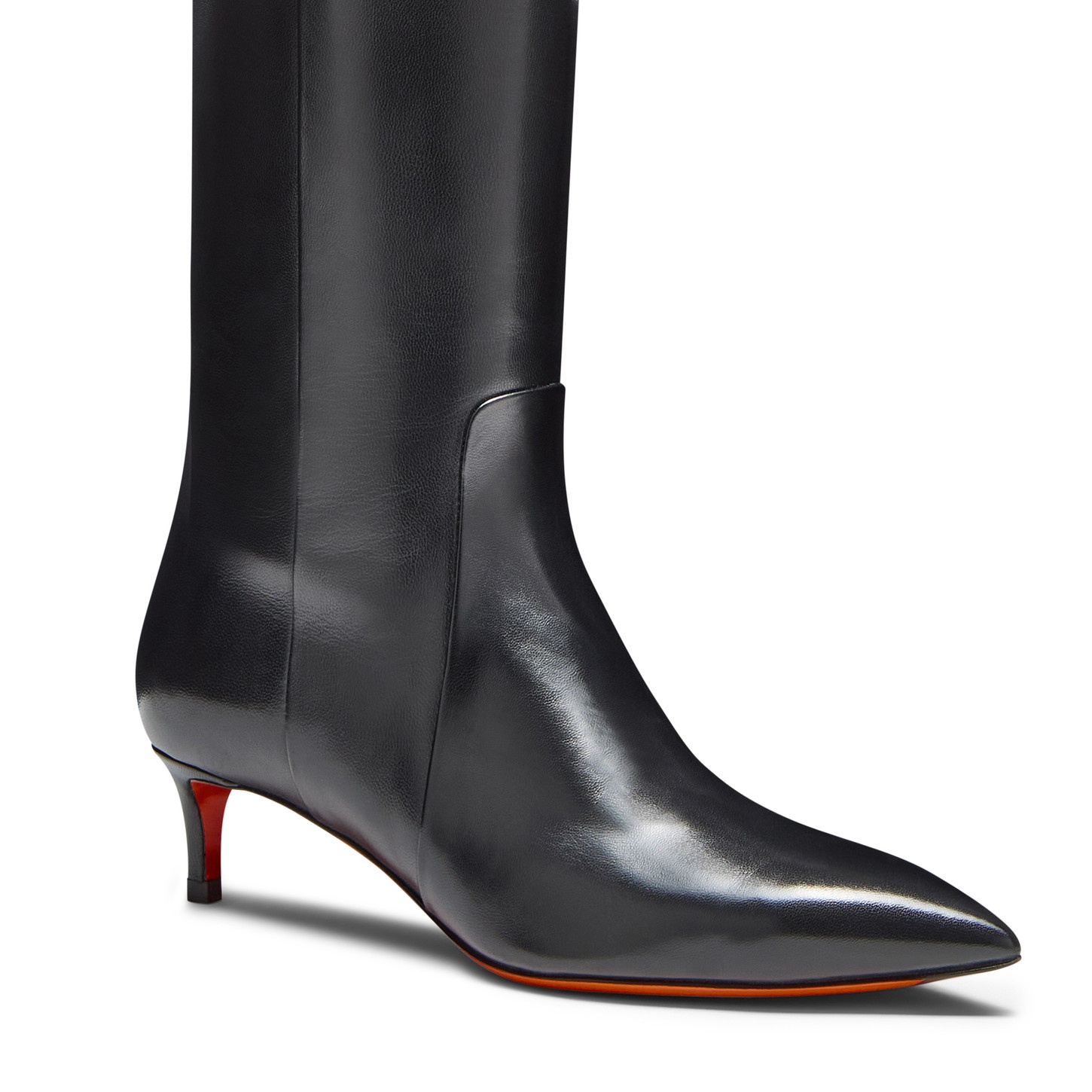 Women's black leather mid-heel boot - 6