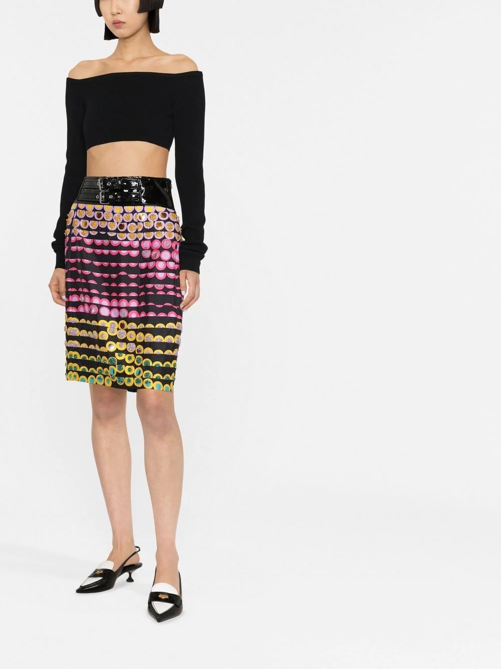 polka dot-print belted pencil skirt - 2