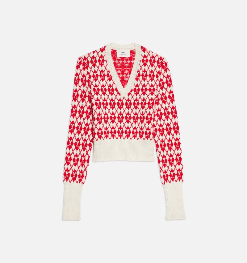 AMI Paris Jacquard V Neck Sweater outlook