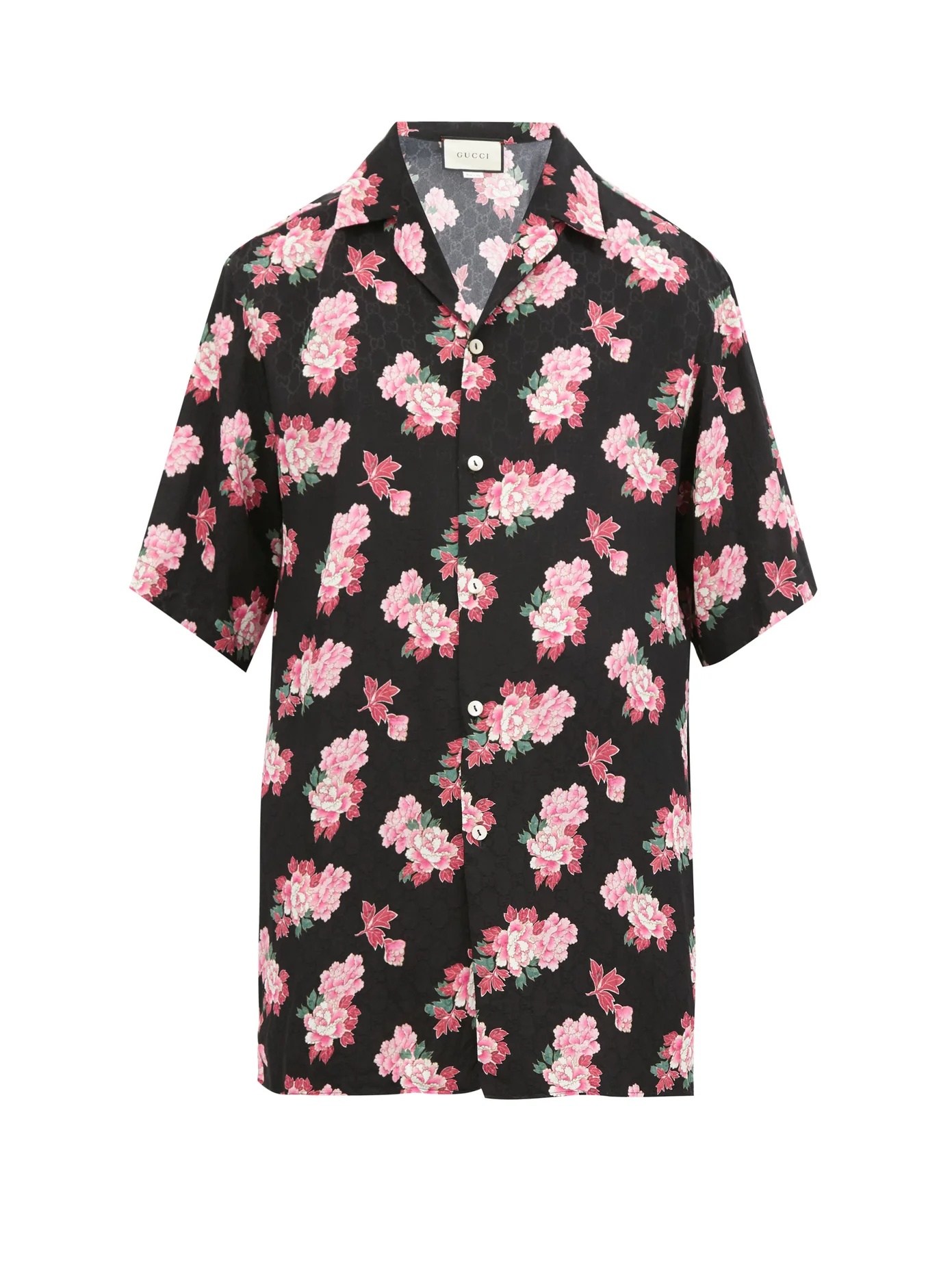 Peony Fantasy camp-collar silk shirt - 1