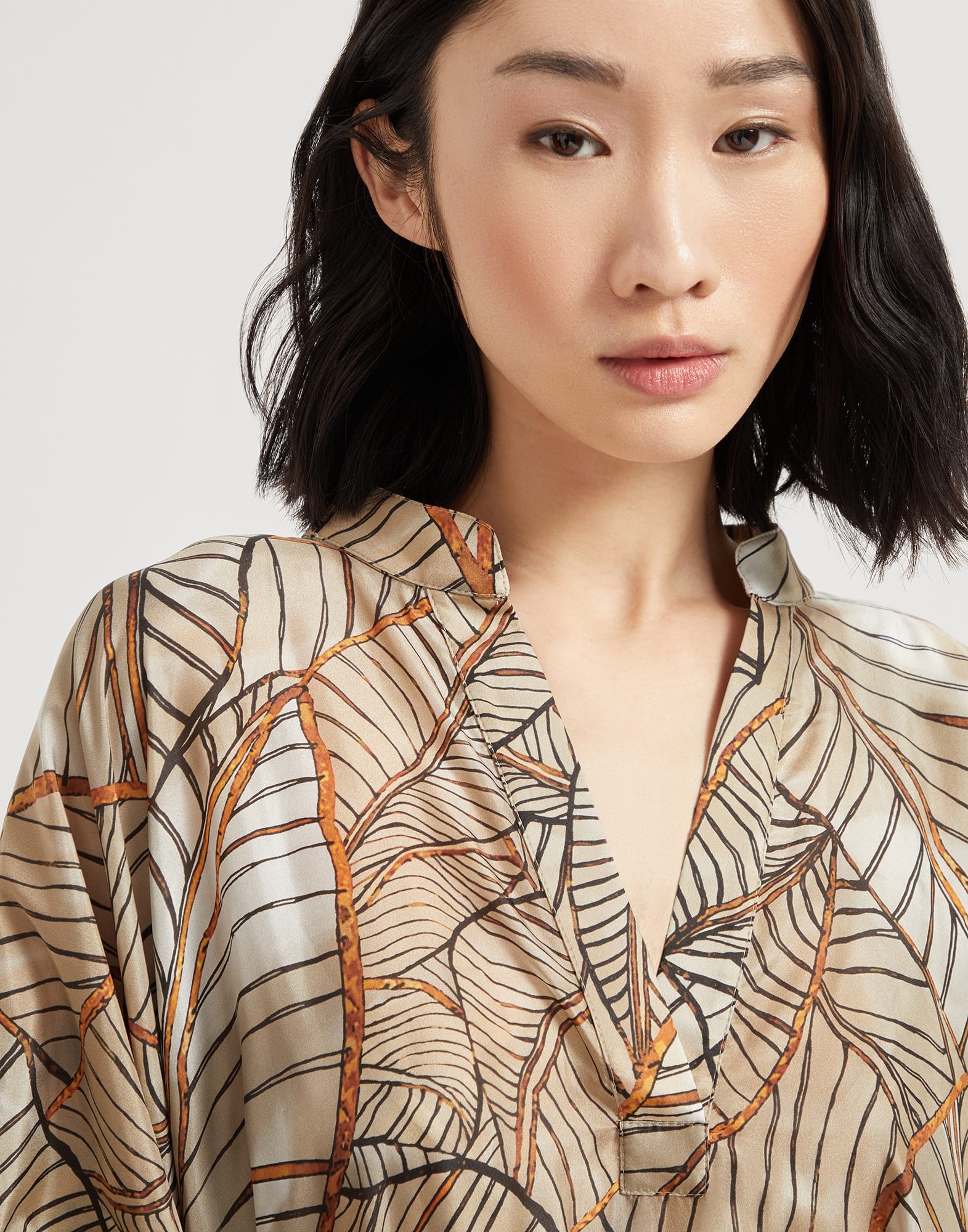 Silk papyrus print pongée caftan dress - 3